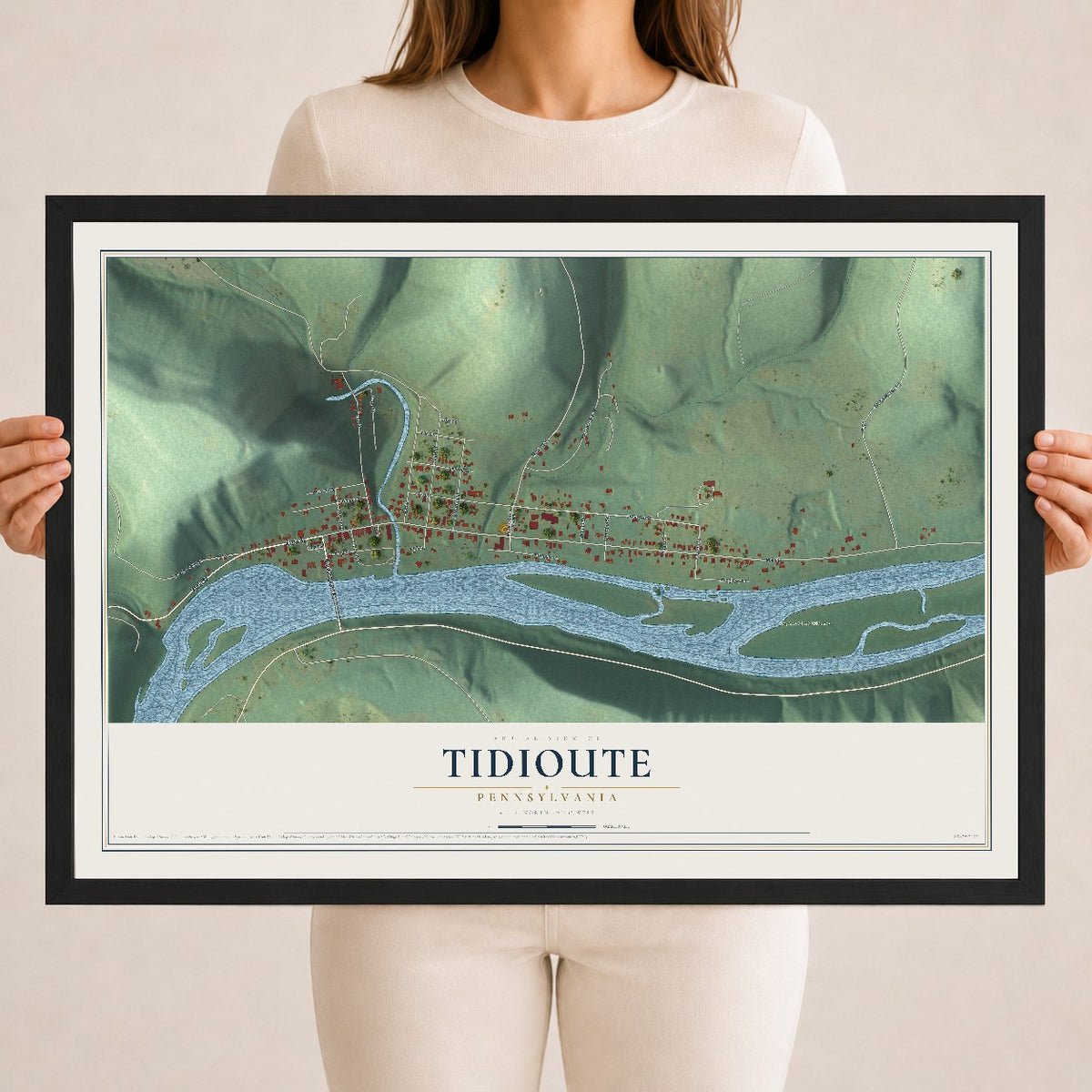 Map of Tidioute, Pennsylvania, 18 x 24 inch print in a black wood frame