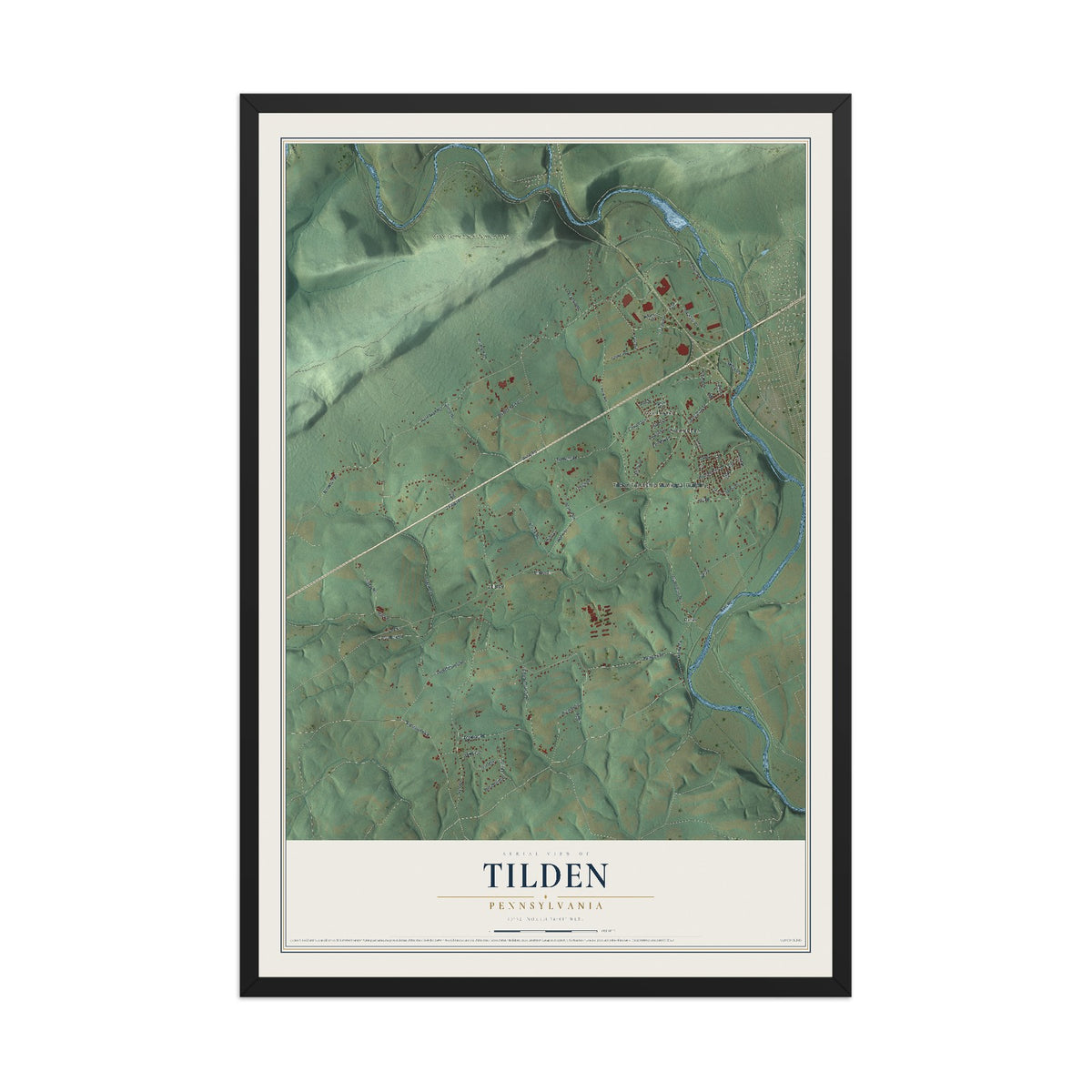 Map of Tilden, Pennsylvania, 12 x 18 inch print in a black wood frame