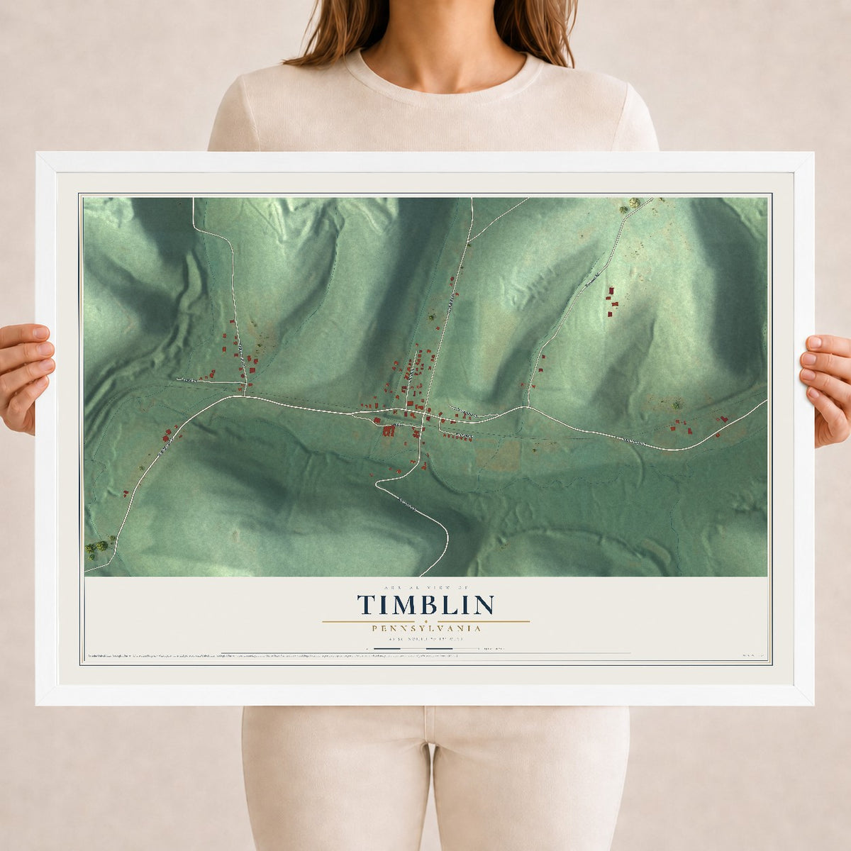 Map of Timblin, Pennsylvania, 18 x 24 inch print in a white wood frame