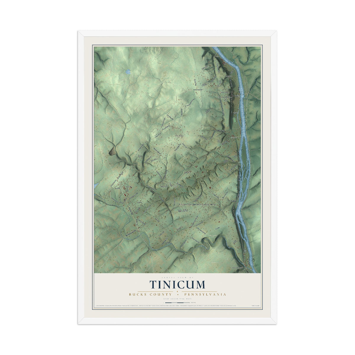 Map of Tinicum, Bucks County, Pennsylvania, 12 x 18 inch print in a white wood frame