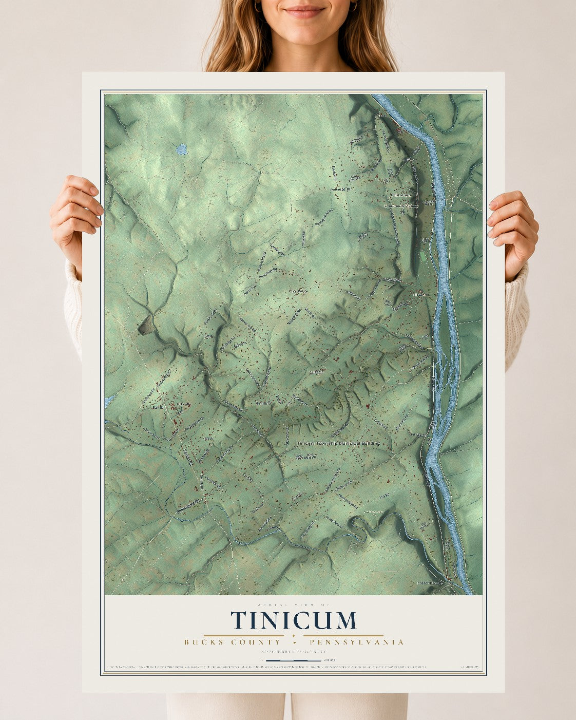 Map of Tinicum, Bucks County, Pennsylvania, 24 x 36 inch unframed archival matte print