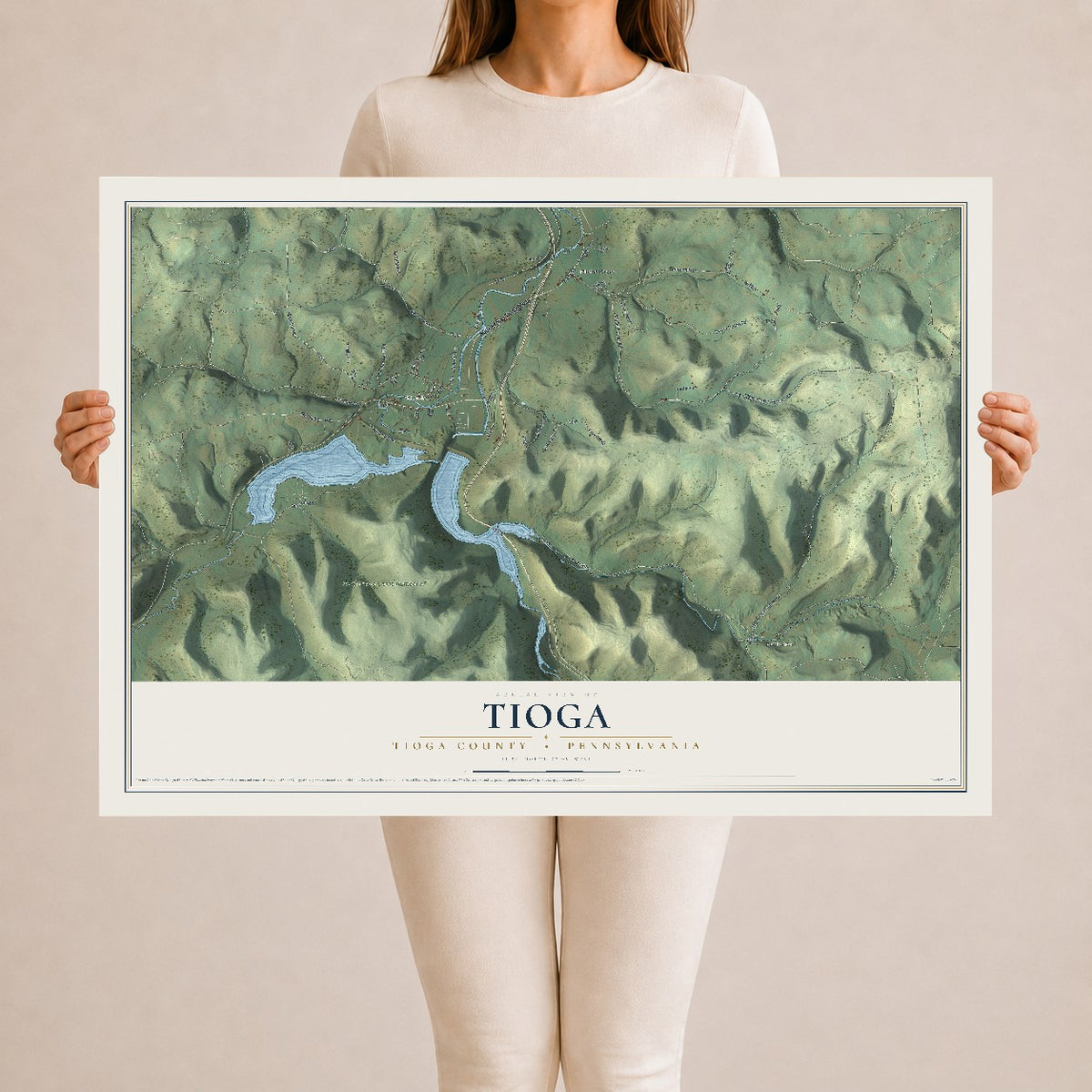 Map of Tioga, Tioga County, Pennsylvania, 24 x 36 inch unframed archival matte print