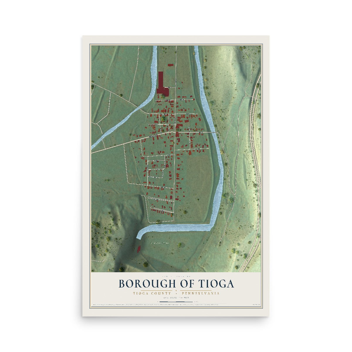Map of the Borough of Tioga, Tioga County, Pennsylvania, 12 x 18 inch unframed archival matte print