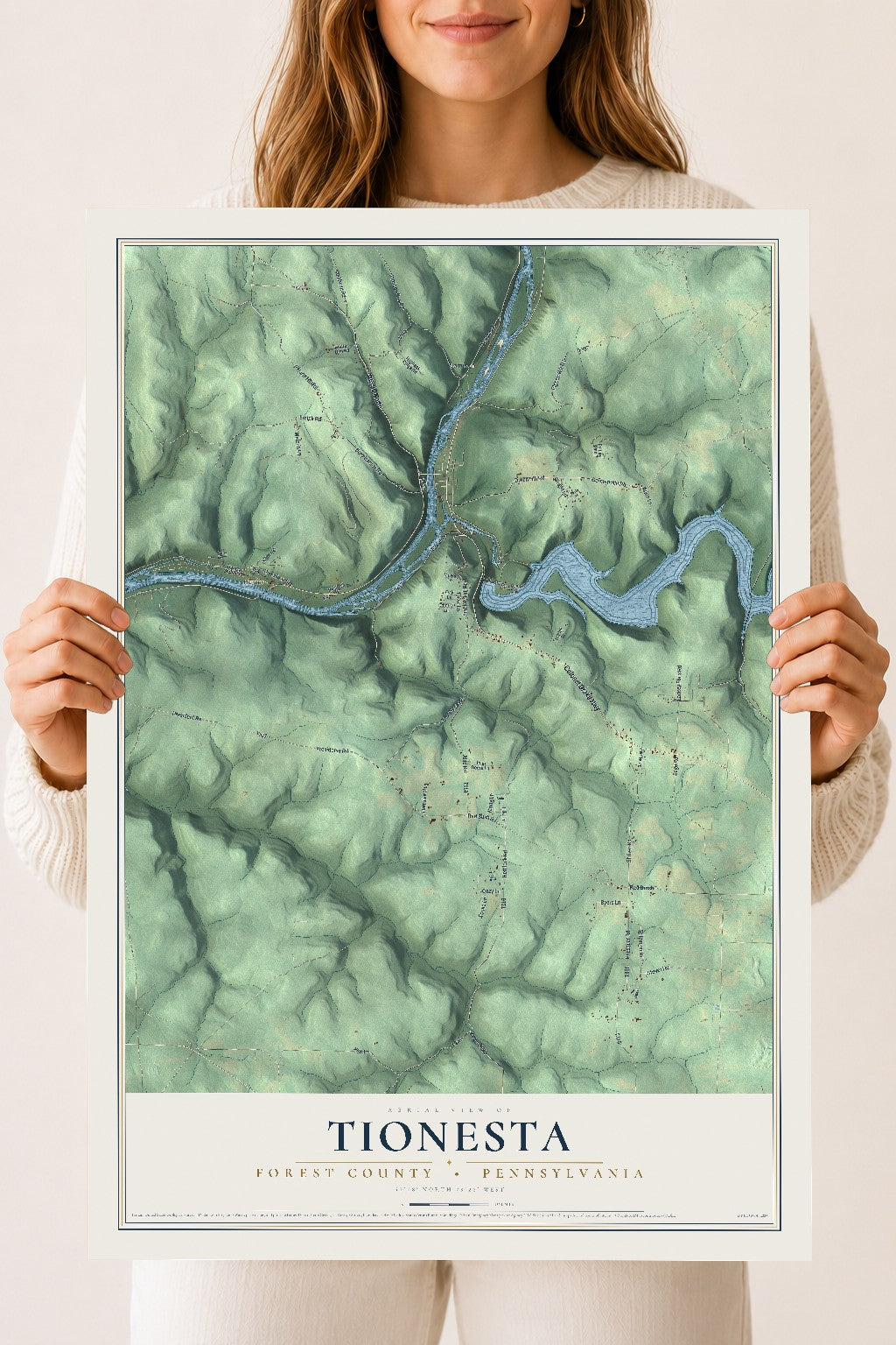 Map of Tionesta, Forest County, Pennsylvania, 18 x 24 inch unframed archival matte print