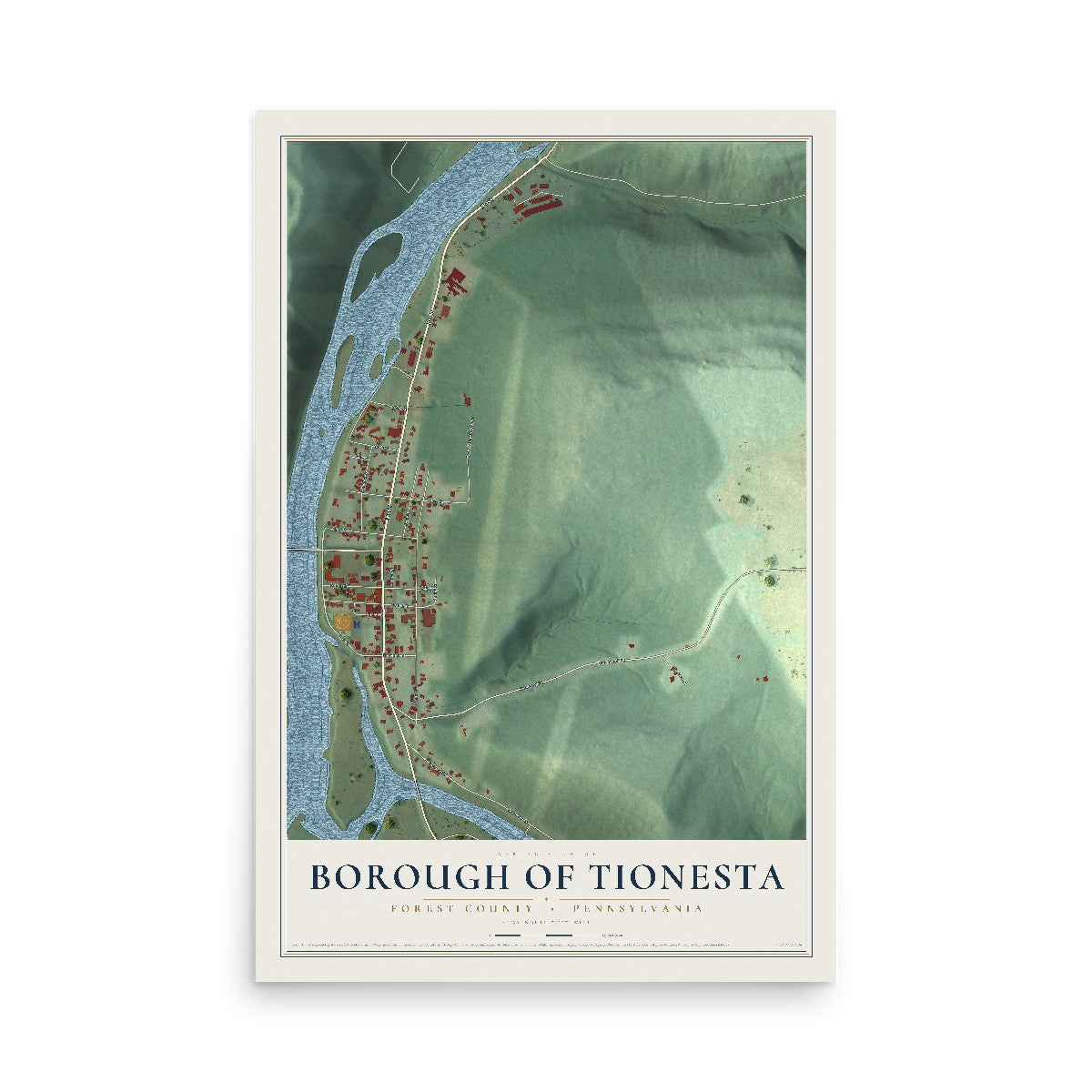 Map of the Borough of Tionesta, Forest County, Pennsylvania, 12 x 18 inch unframed archival matte print