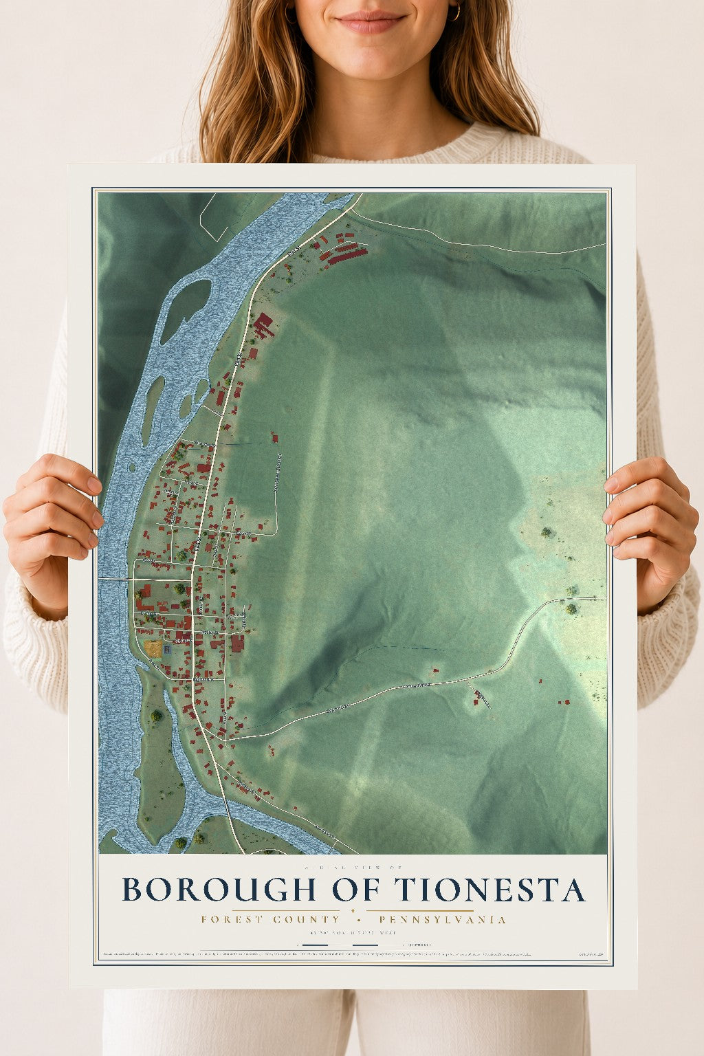 Map of the Borough of Tionesta, Forest County, Pennsylvania, 18 x 24 inch unframed archival matte print