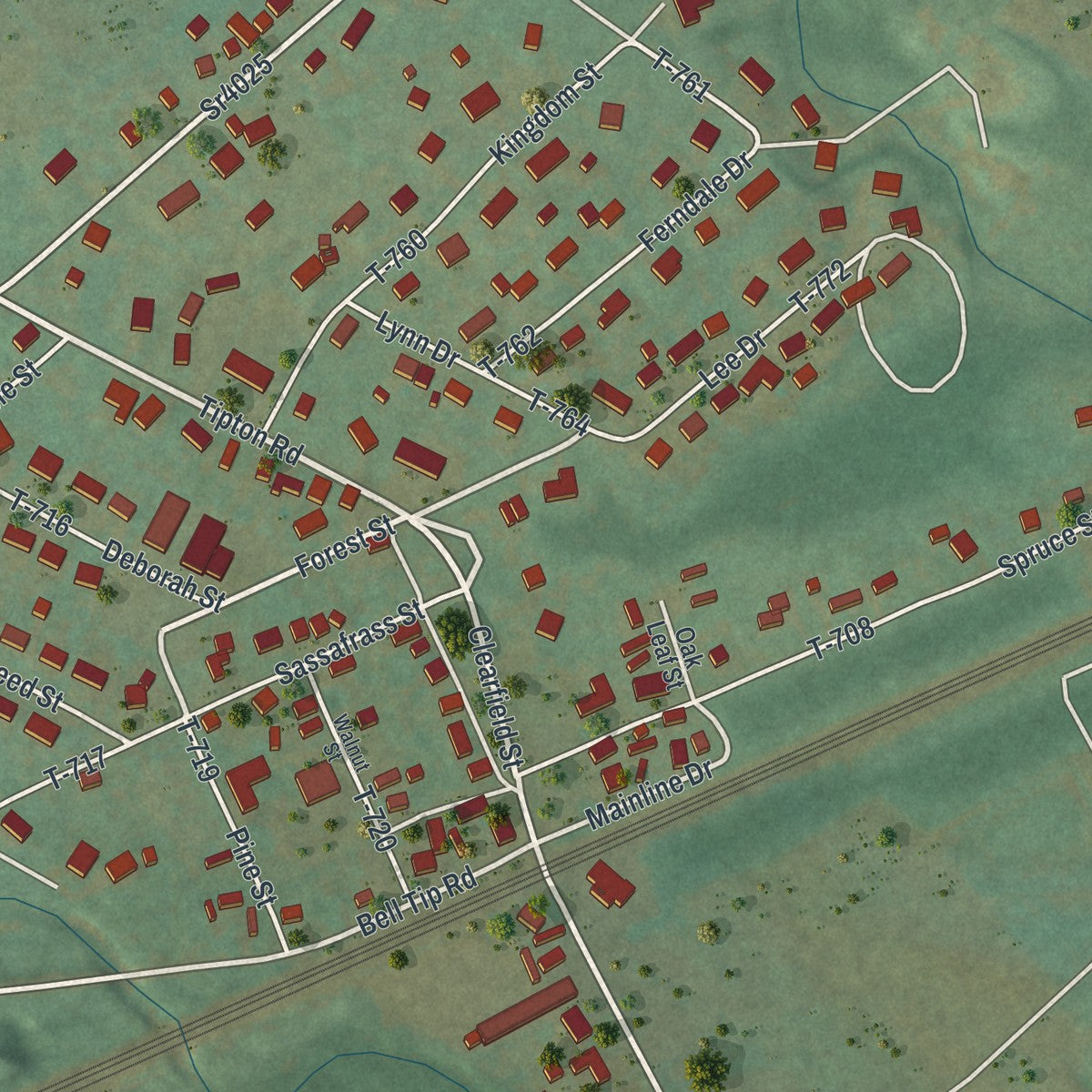 Close-up of the map of Tipton, Pennsylvania print showing street and building detail