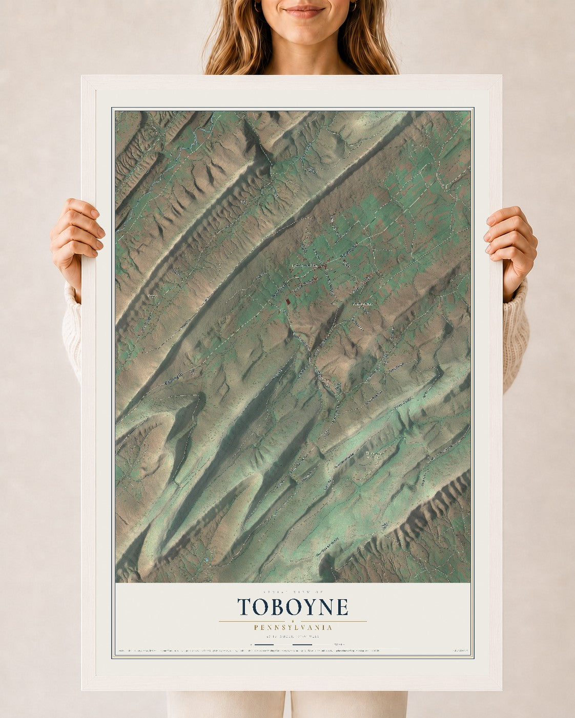 Map of Toboyne, Pennsylvania, 24 x 36 inch print in a white wood frame