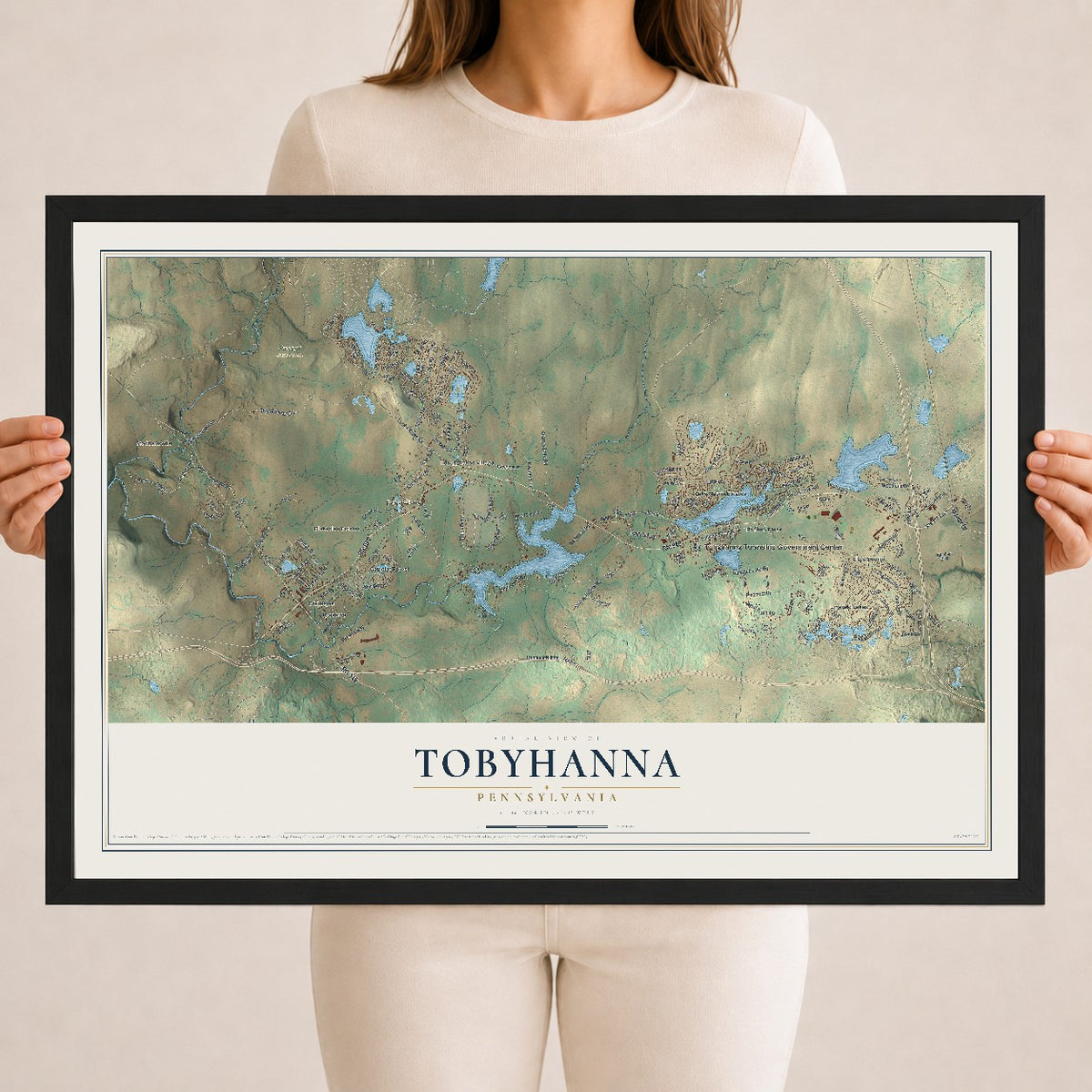 Map of Tobyhanna, Pennsylvania, 18 x 24 inch print in a black wood frame