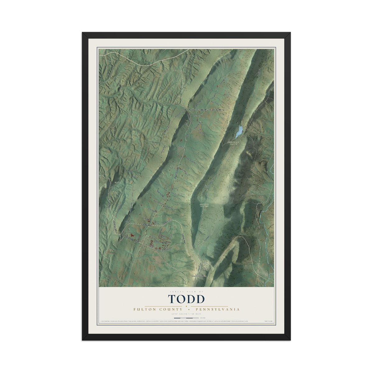 Map of Todd, Fulton County, Pennsylvania, 12 x 18 inch print in a black wood frame