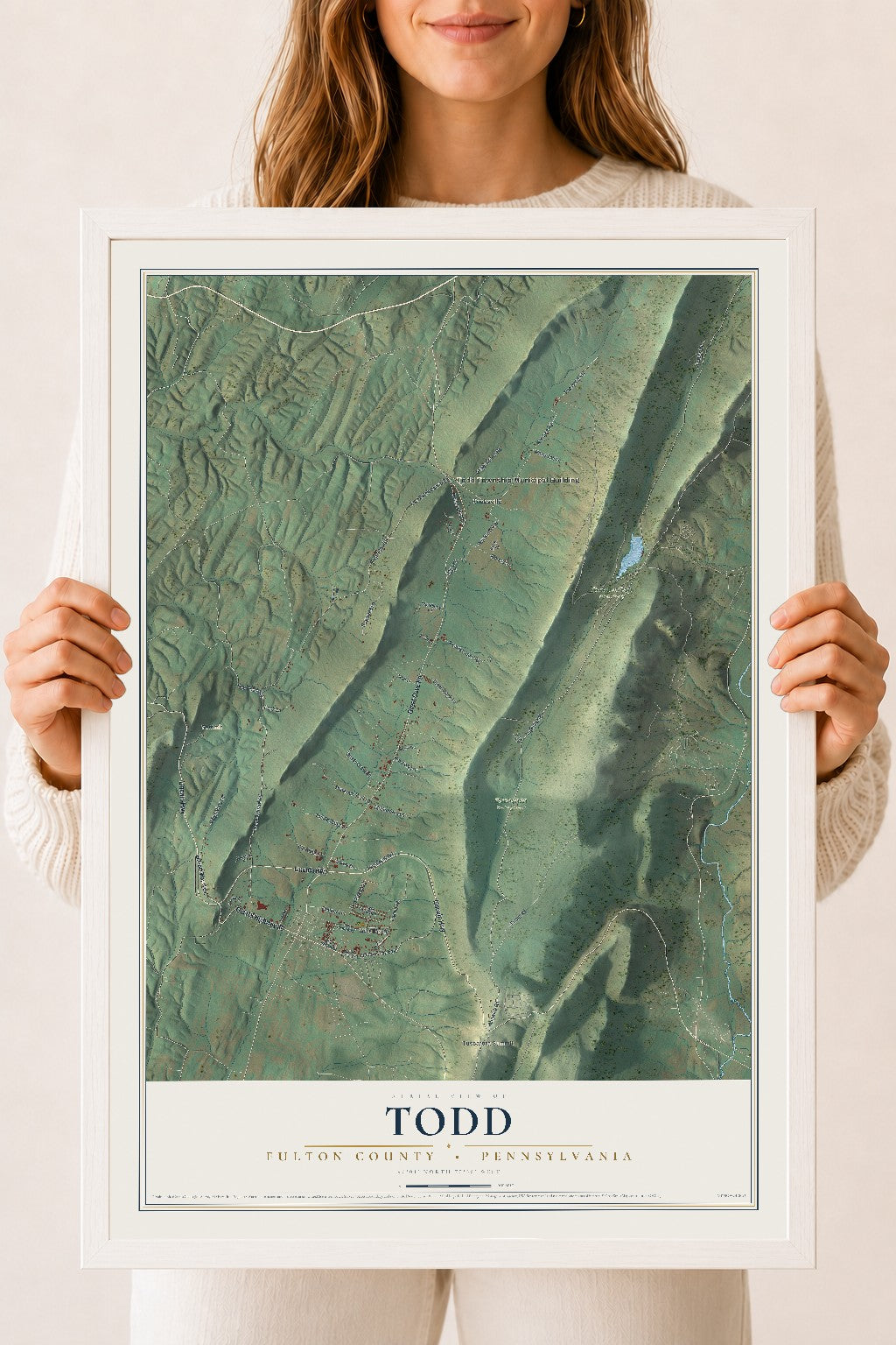 Map of Todd, Fulton County, Pennsylvania, 18 x 24 inch print in a white wood frame