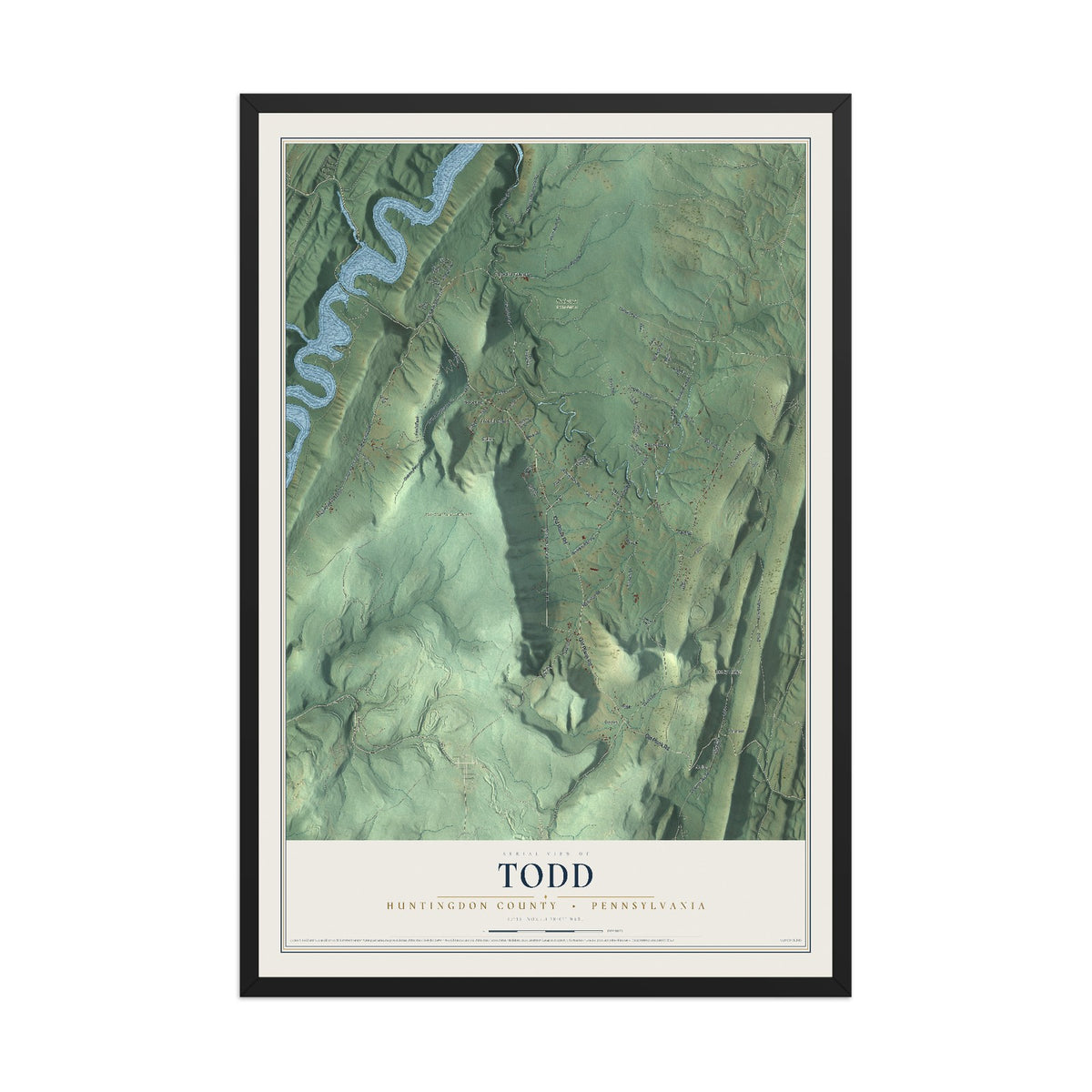 Map of Todd, Huntingdon County, Pennsylvania, 12 x 18 inch print in a black wood frame