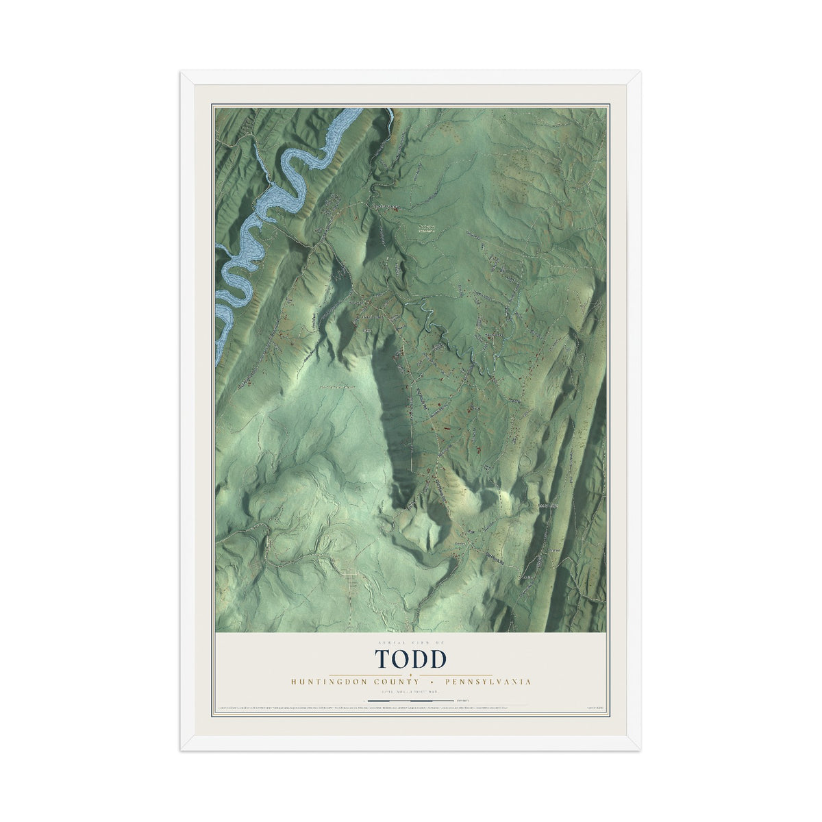 Map of Todd, Huntingdon County, Pennsylvania, 12 x 18 inch print in a white wood frame