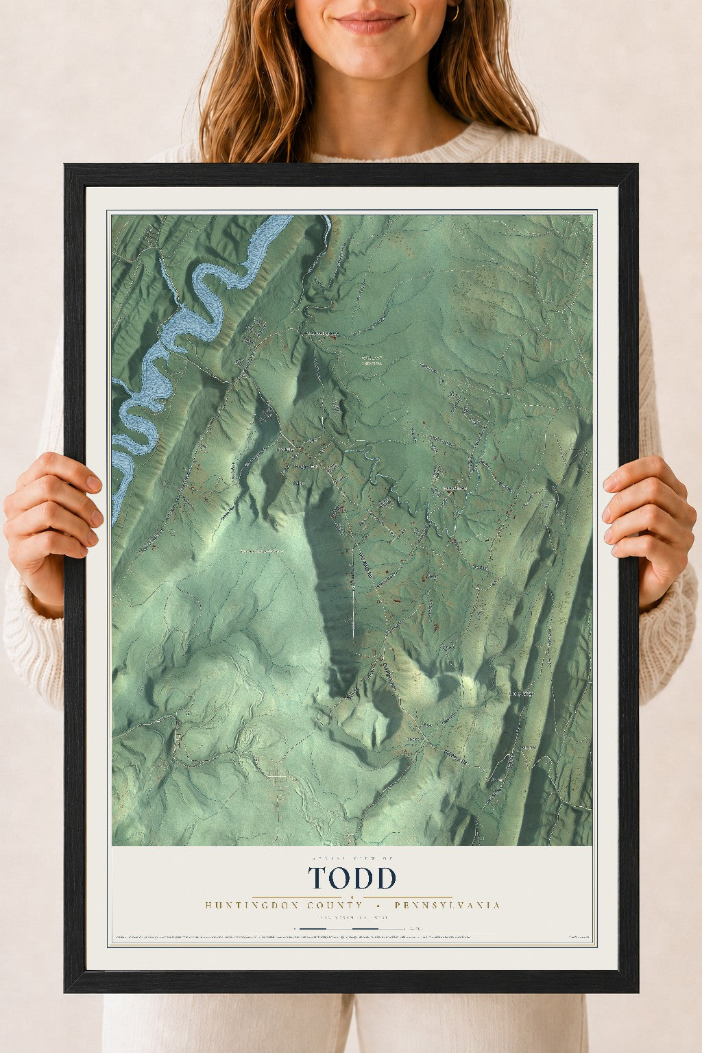 Map of Todd, Huntingdon County, Pennsylvania, 18 x 24 inch print in a black wood frame
