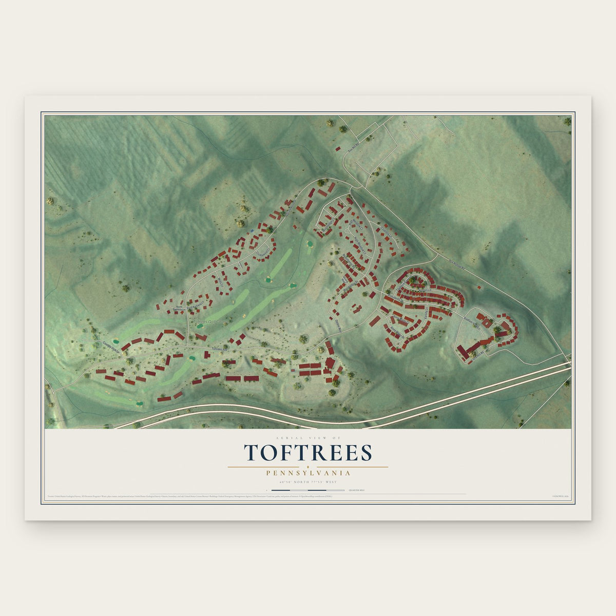 Toftrees, Pennsylvania map print, the full design