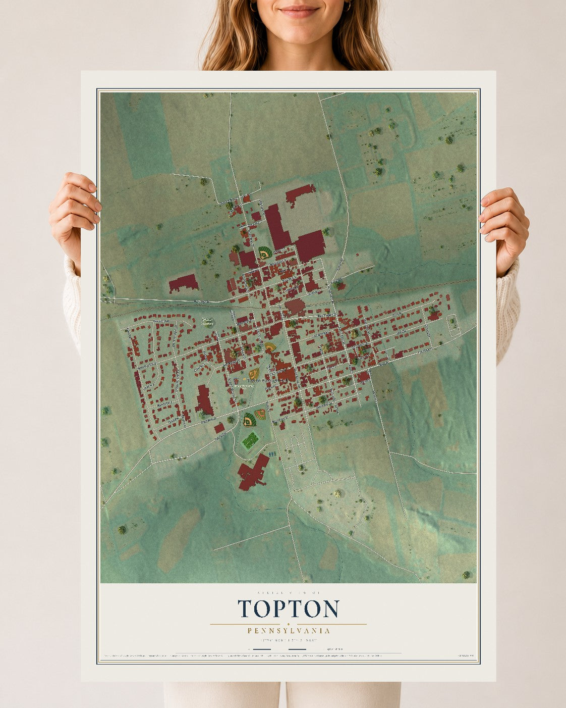 Map of Topton, Pennsylvania, 24 x 36 inch unframed archival matte print