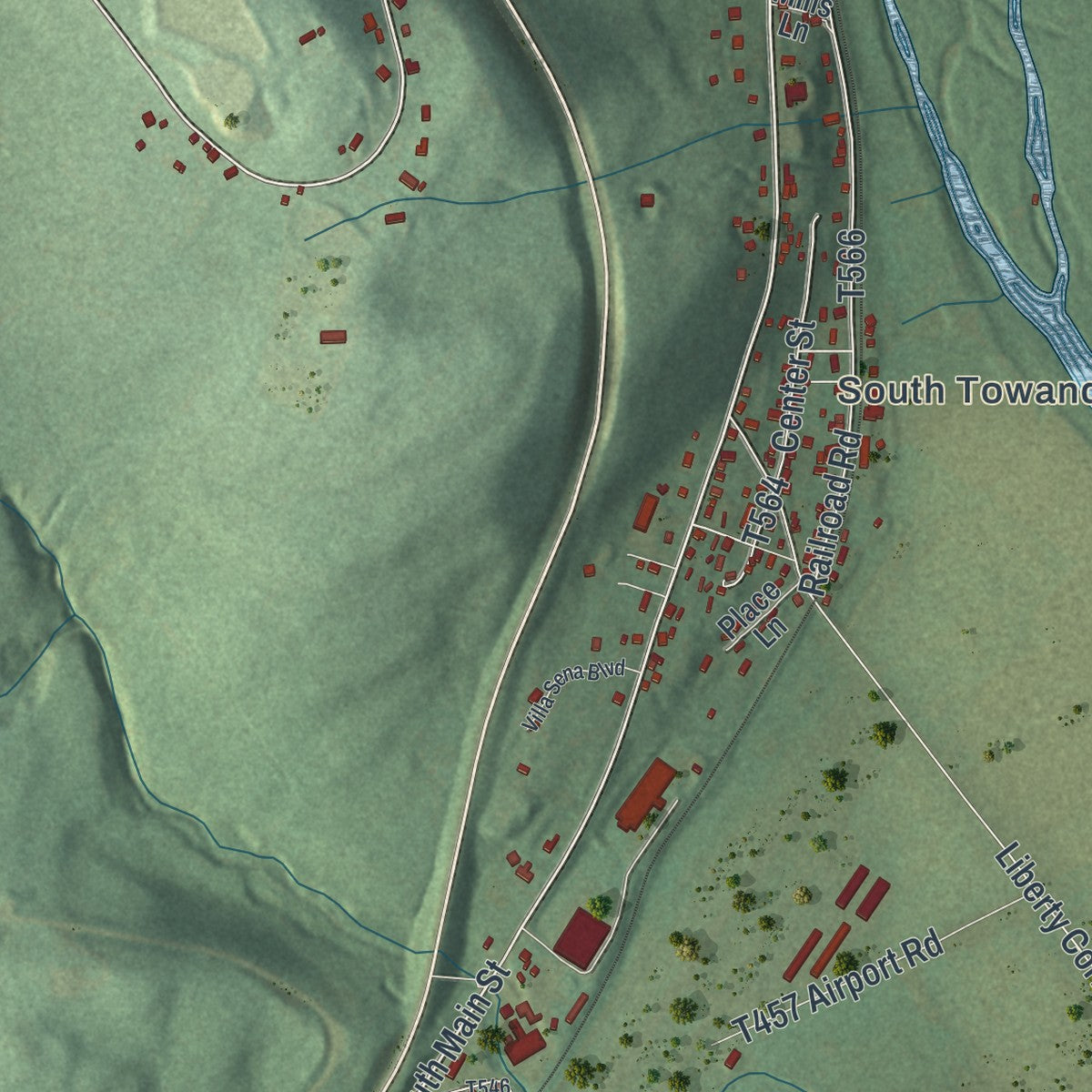 Second close-up of the map of Towanda, Bradford County, Pennsylvania print showing more streets and buildings