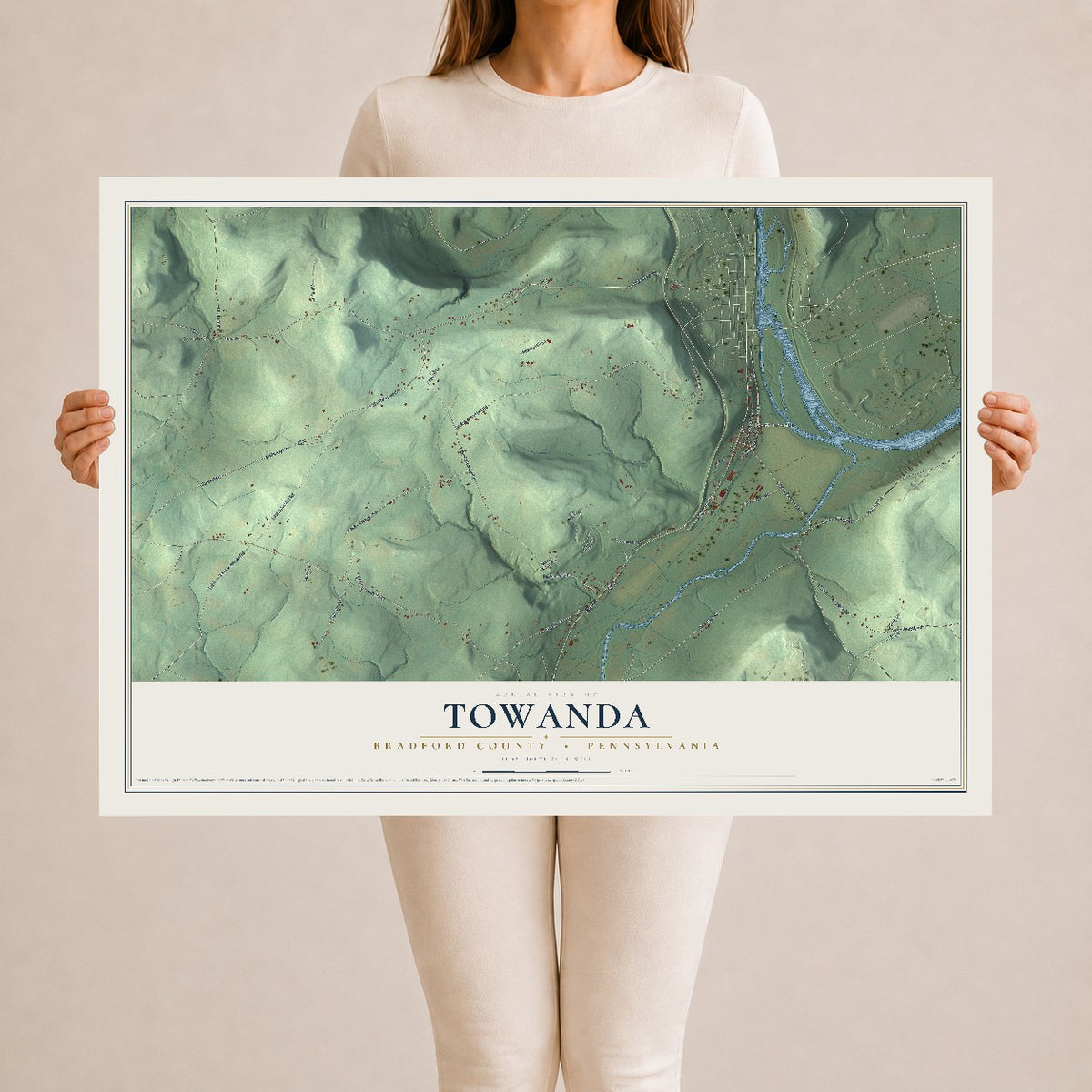 Map of Towanda, Bradford County, Pennsylvania, 24 x 36 inch unframed archival matte print