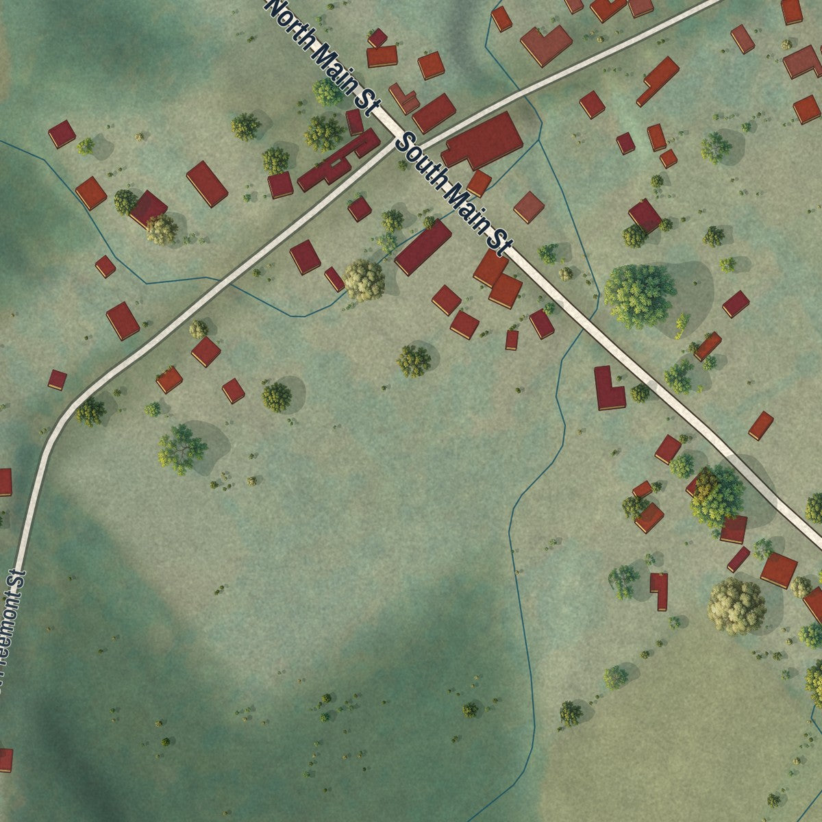 Second close-up of the map of Townville, Pennsylvania print showing more streets and buildings