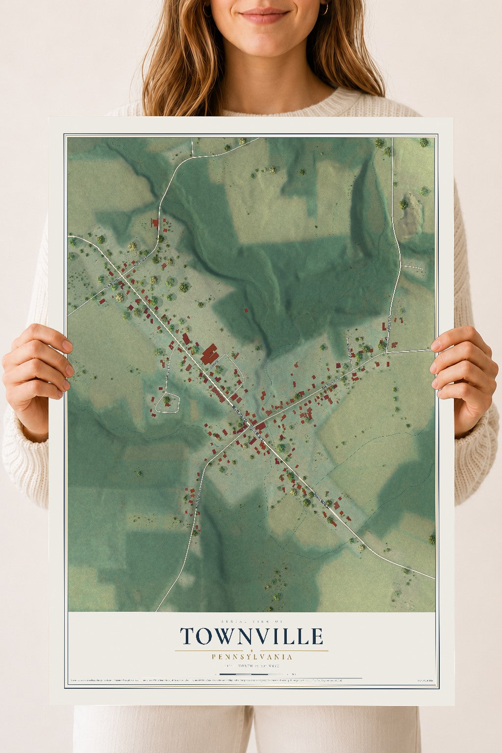 Map of Townville, Pennsylvania, 18 x 24 inch unframed archival matte print
