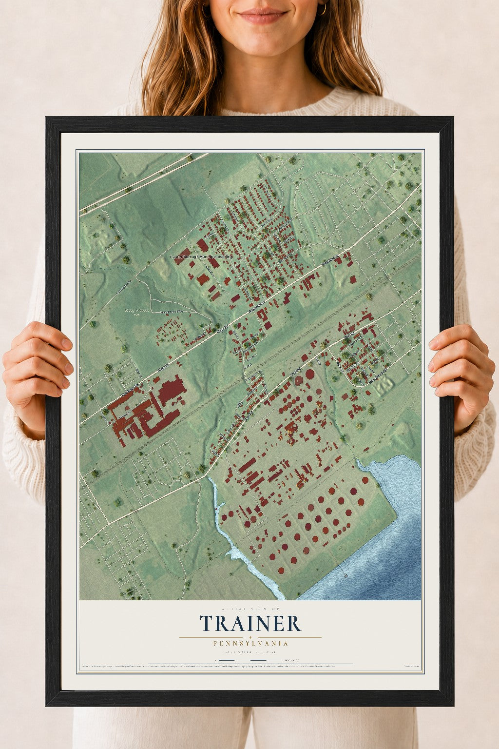 Map of Trainer, Pennsylvania, 18 x 24 inch print in a black wood frame