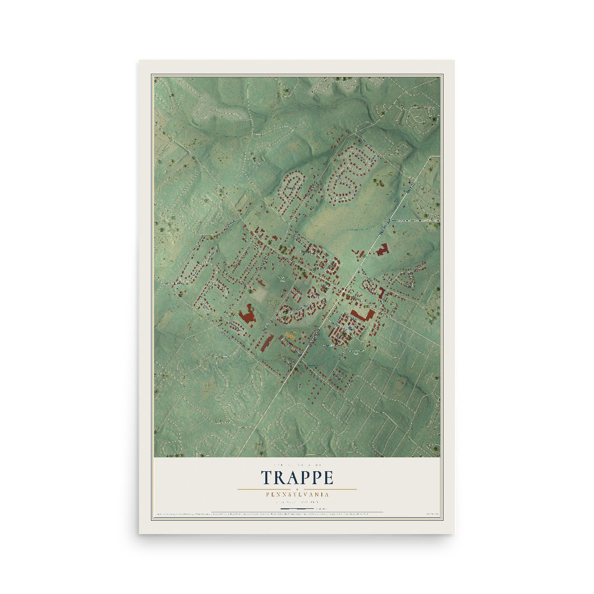 Map of Trappe, Pennsylvania, 12 x 18 inch unframed archival matte print