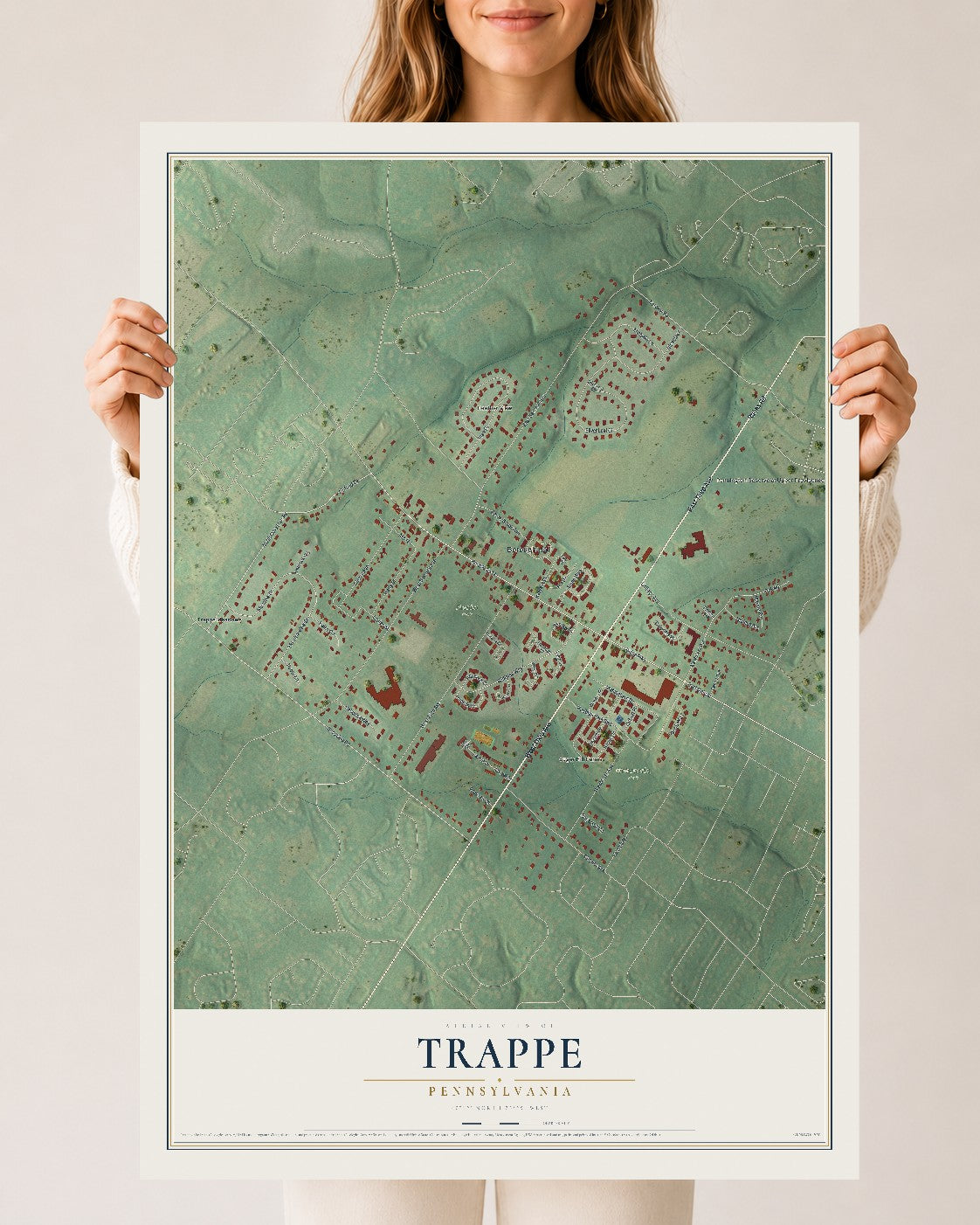 Map of Trappe, Pennsylvania, 24 x 36 inch unframed archival matte print