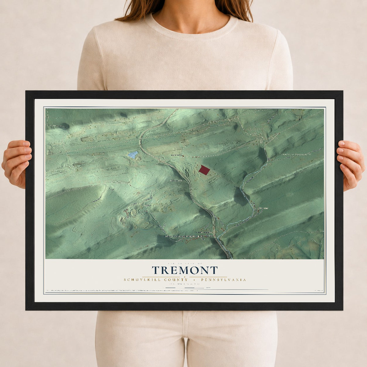 Map of Tremont, Schuylkill County, Pennsylvania, 12 x 18 inch print in a black wood frame