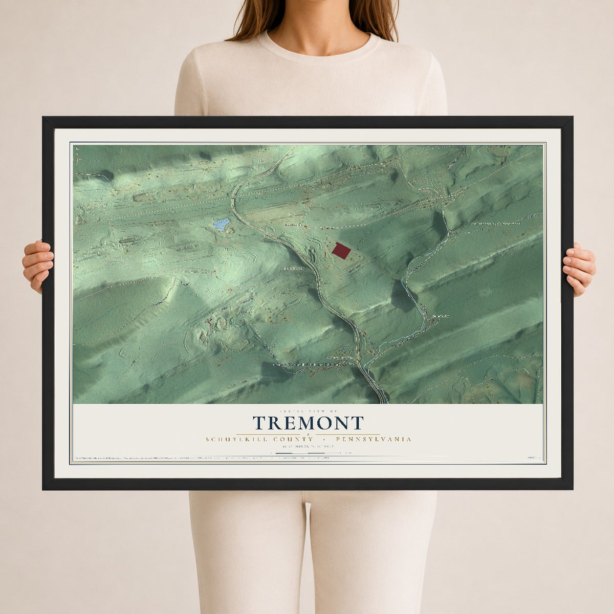Map of Tremont, Schuylkill County, Pennsylvania, 24 x 36 inch print in a black wood frame