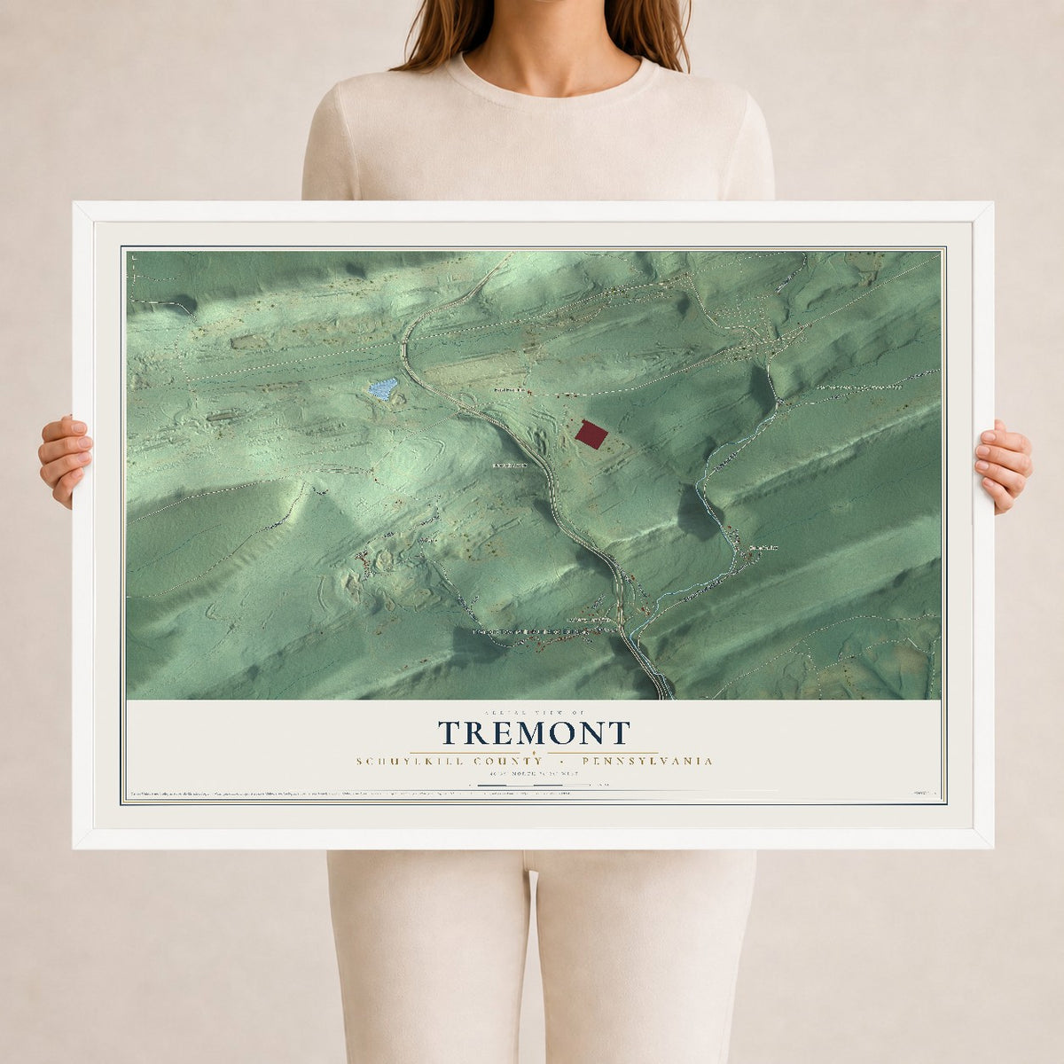 Map of Tremont, Schuylkill County, Pennsylvania, 24 x 36 inch print in a white wood frame