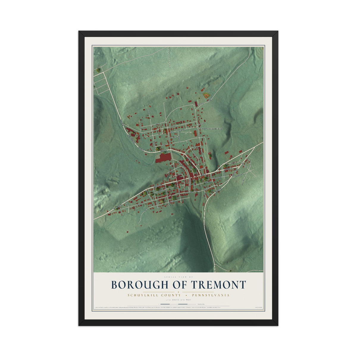 Map of the Borough of Tremont, Schuylkill County, Pennsylvania, 12 x 18 inch print in a black wood frame