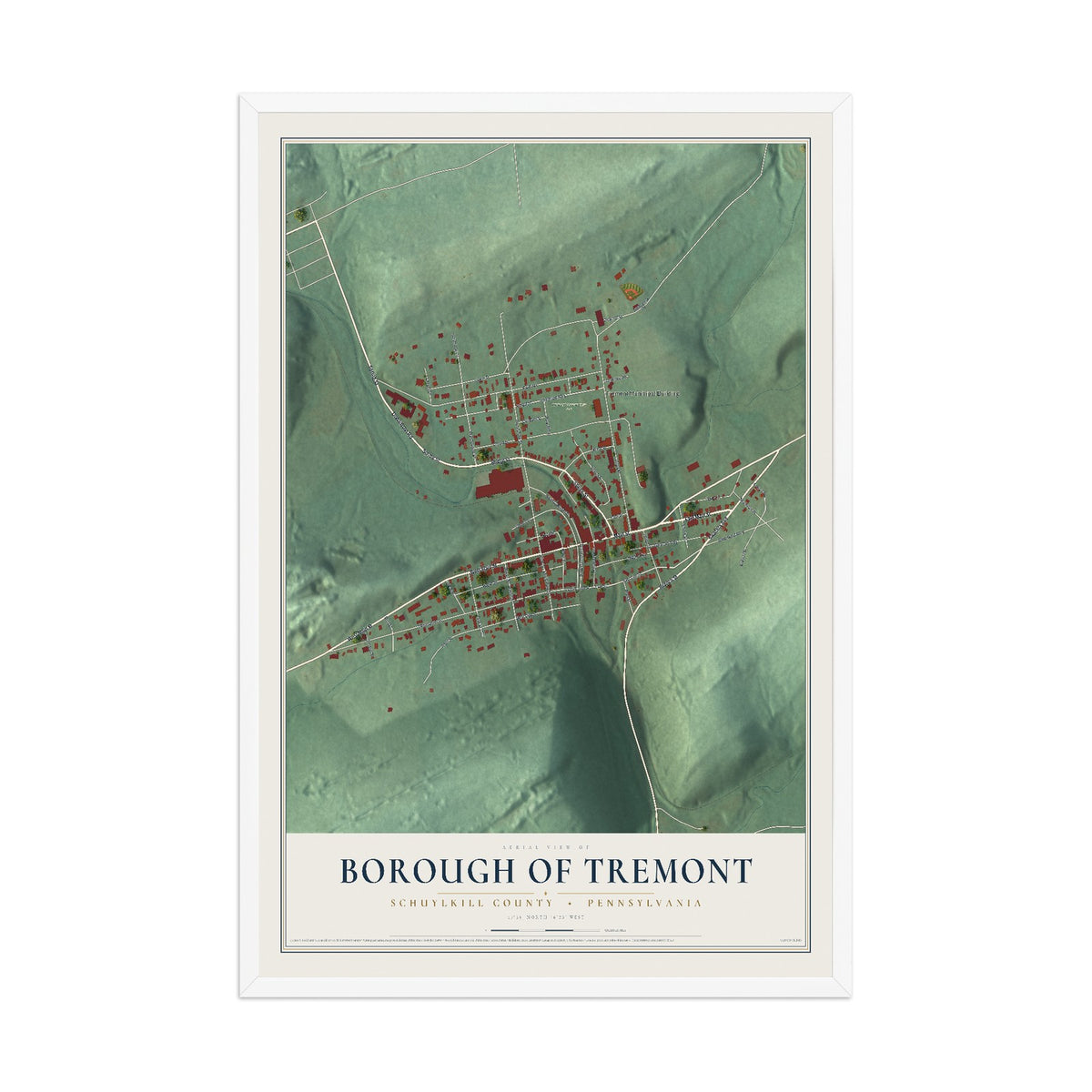 Map of the Borough of Tremont, Schuylkill County, Pennsylvania, 12 x 18 inch print in a white wood frame