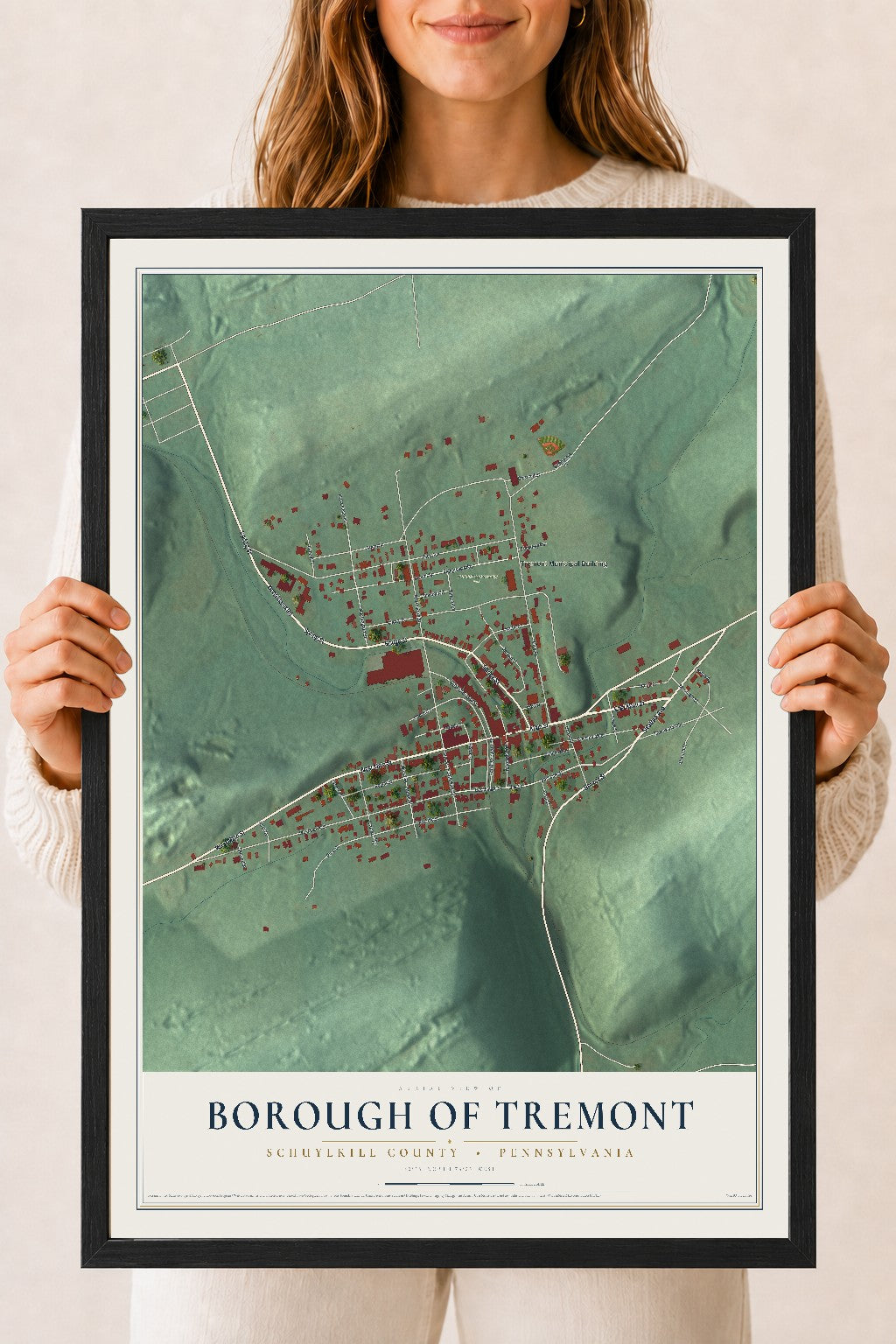 Map of the Borough of Tremont, Schuylkill County, Pennsylvania, 18 x 24 inch print in a black wood frame
