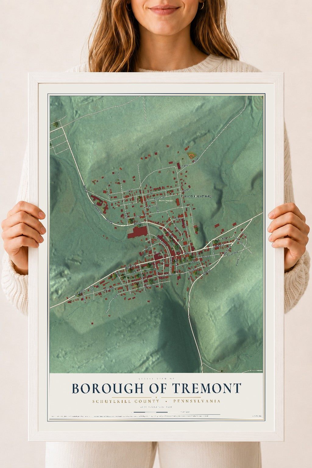 Map of the Borough of Tremont, Schuylkill County, Pennsylvania, 18 x 24 inch print in a white wood frame