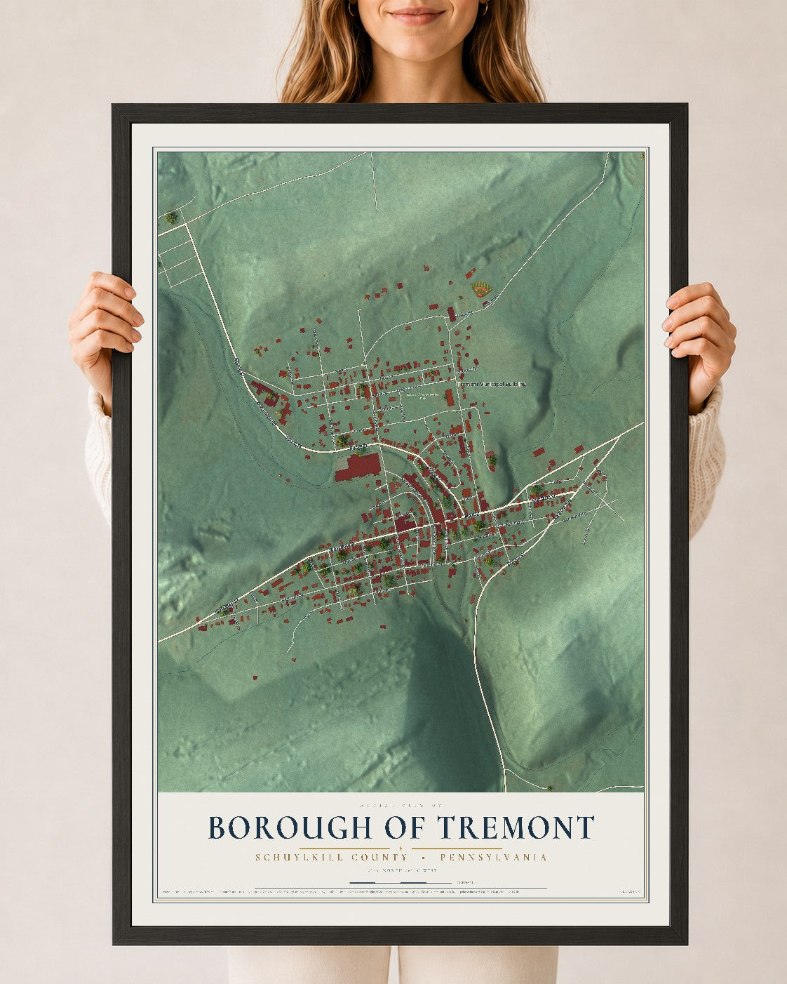 Map of the Borough of Tremont, Schuylkill County, Pennsylvania, 24 x 36 inch print in a black wood frame