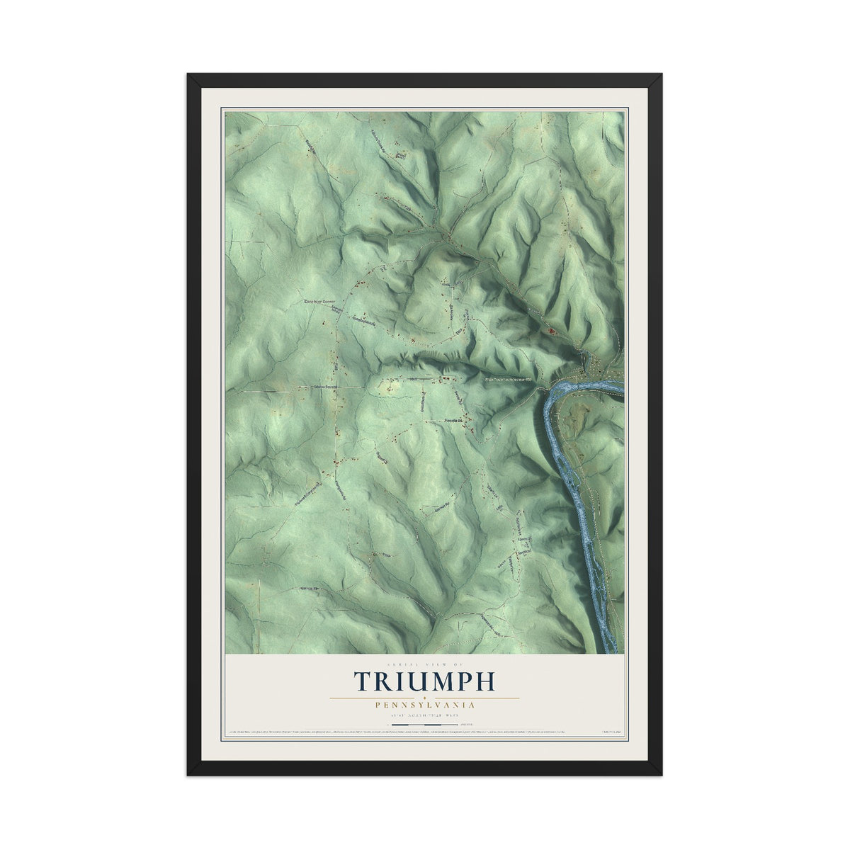 Map of Triumph, Pennsylvania, 12 x 18 inch print in a black wood frame