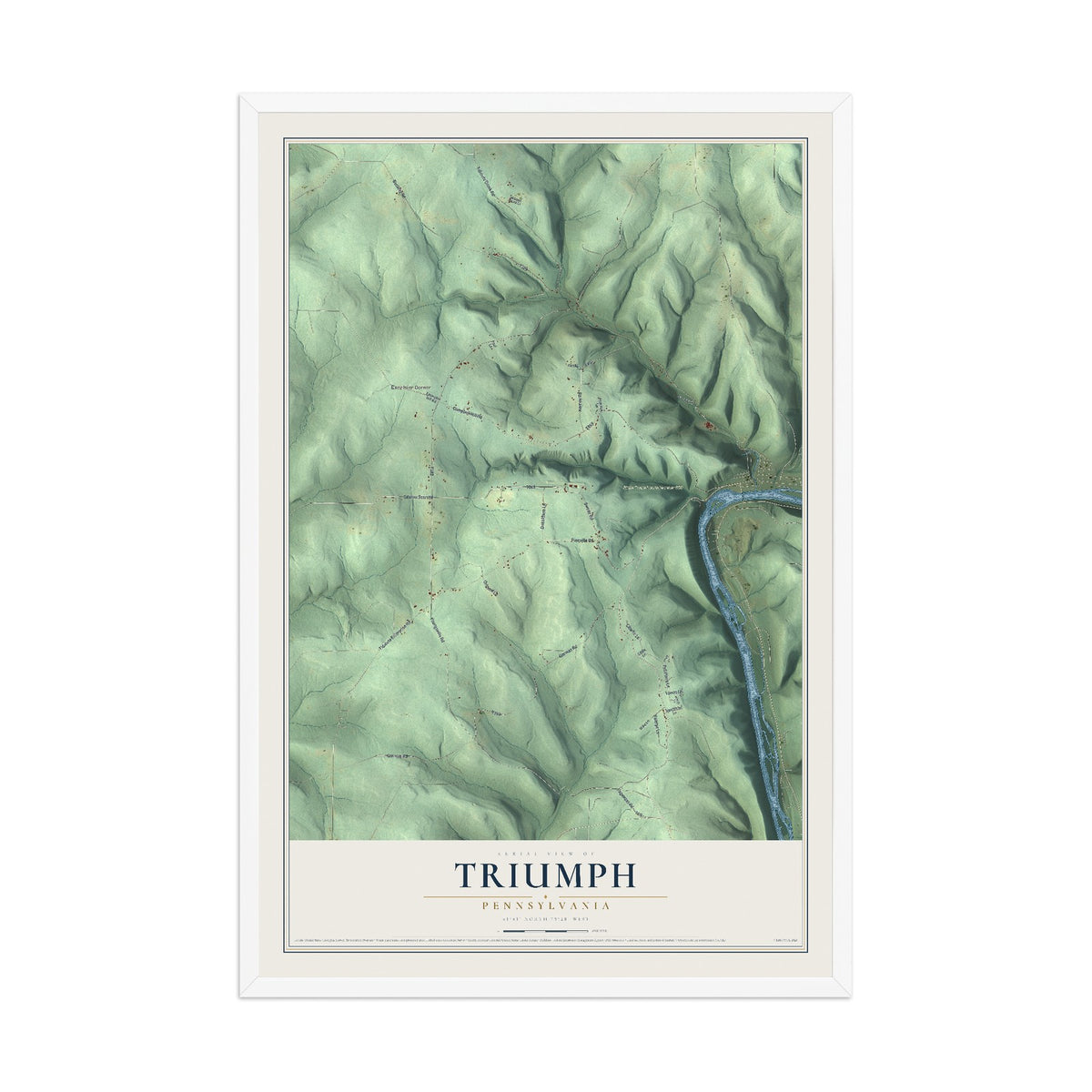 Map of Triumph, Pennsylvania, 12 x 18 inch print in a white wood frame