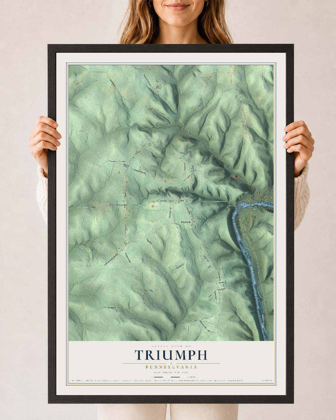 Map of Triumph, Pennsylvania, 24 x 36 inch print in a black wood frame