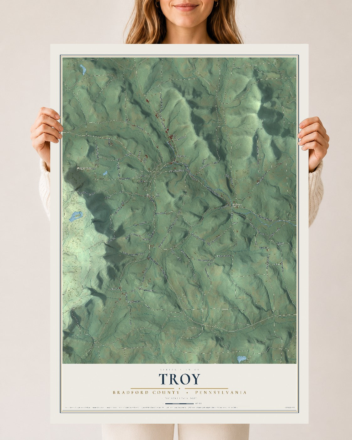 Map of Troy, Bradford County, Pennsylvania, 24 x 36 inch unframed archival matte print