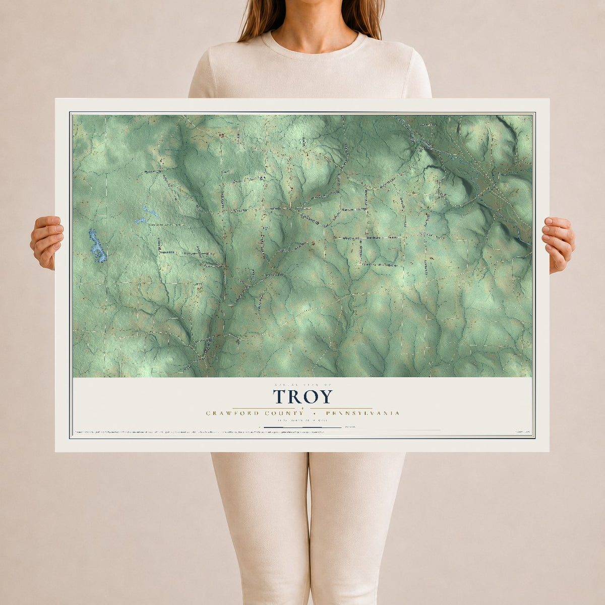 Map of Troy, Crawford County, Pennsylvania, 24 x 36 inch unframed archival matte print