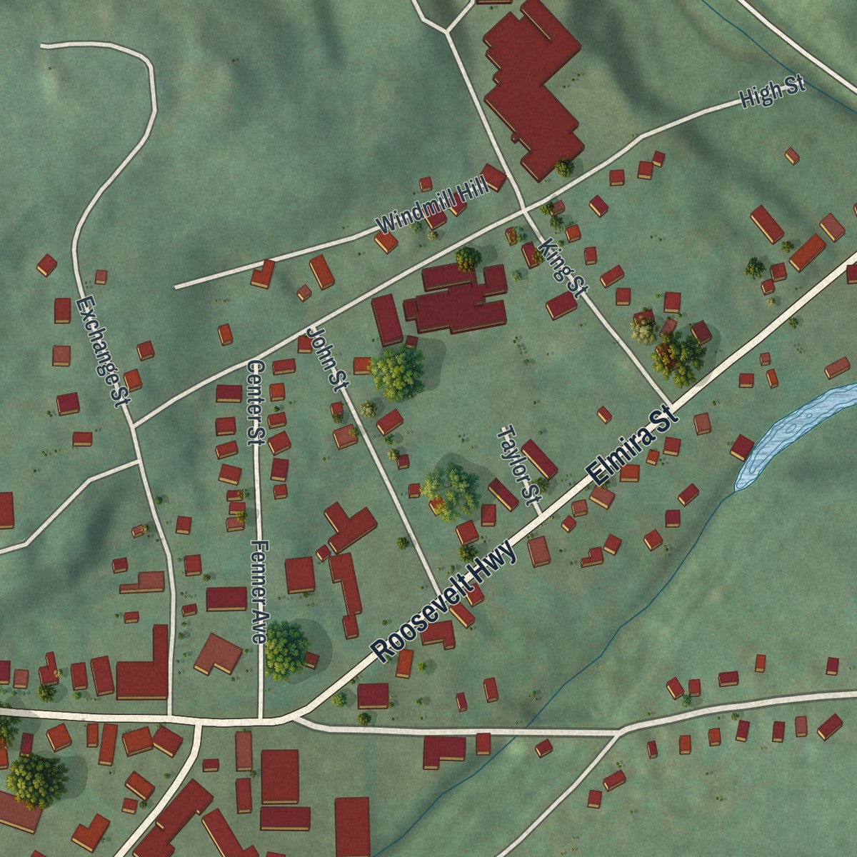 Close-up of the map of the Borough of Troy, Bradford County, Pennsylvania print showing street and building detail
