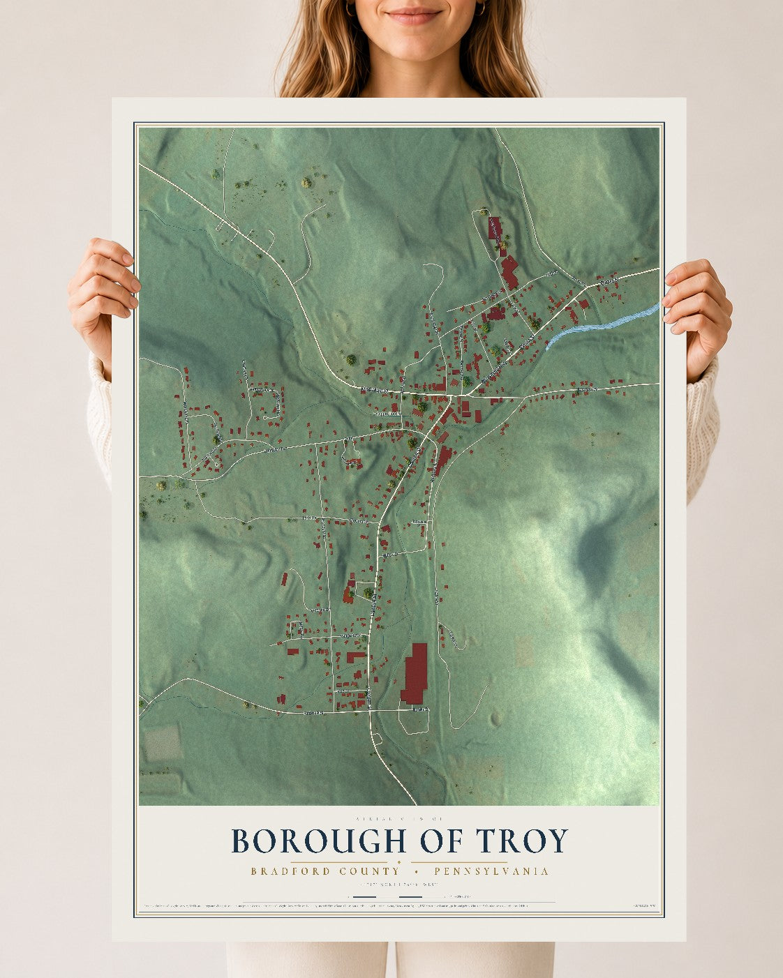 Map of the Borough of Troy, Bradford County, Pennsylvania, 24 x 36 inch unframed archival matte print