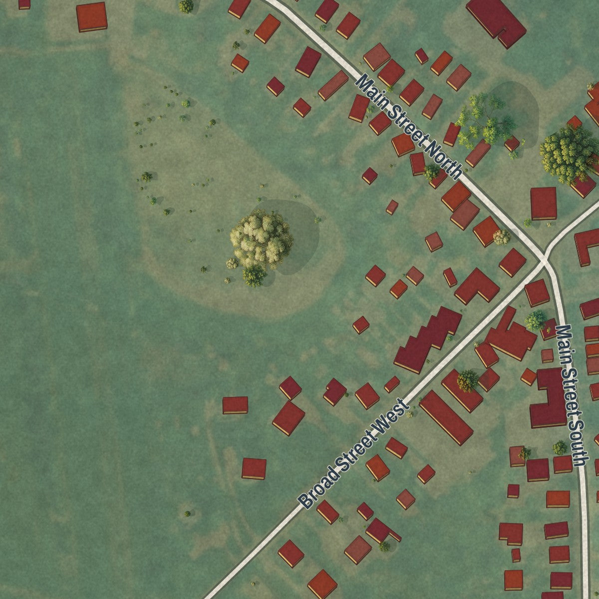Second close-up of the map of Trumbauersville, Pennsylvania print showing more streets and buildings