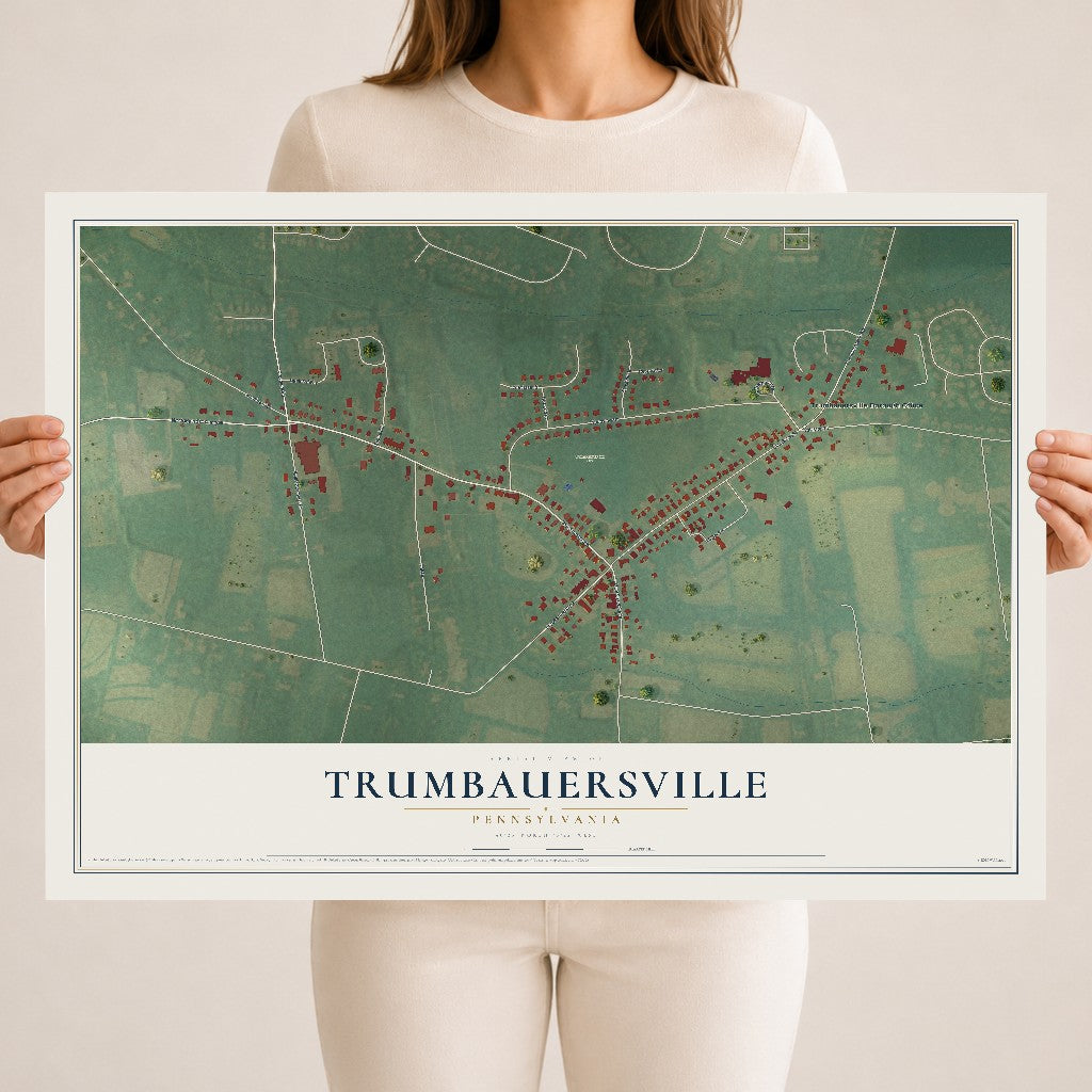 Map of Trumbauersville, Pennsylvania, 18 x 24 inch unframed archival matte print
