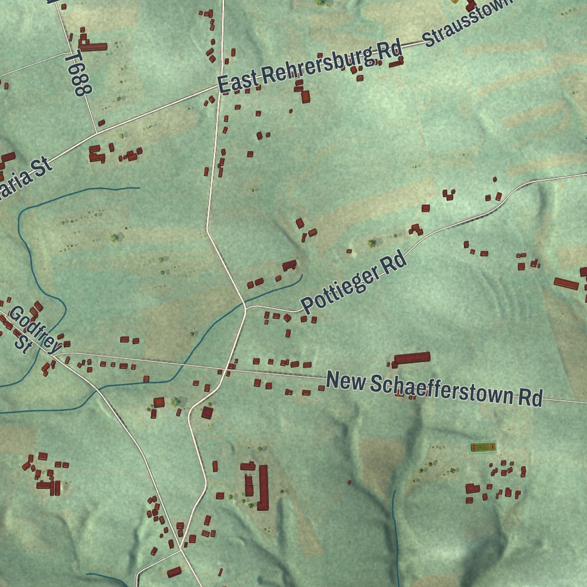Second close-up of the map of Tulpehocken, Pennsylvania print showing more streets and buildings