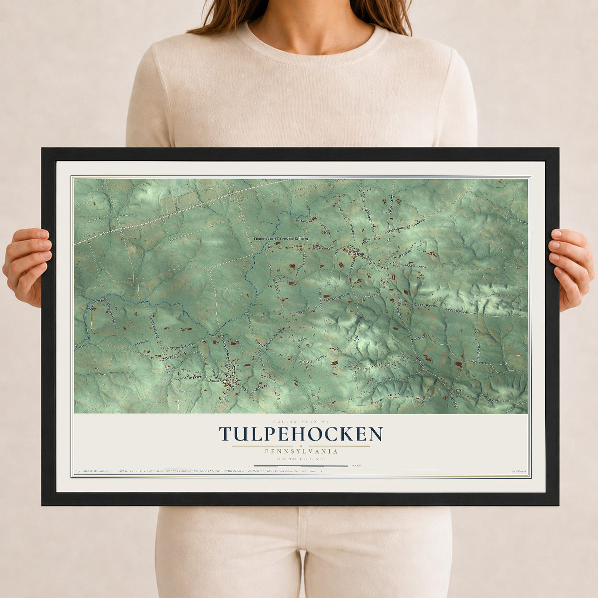 Map of Tulpehocken, Pennsylvania, 12 x 18 inch print in a black wood frame