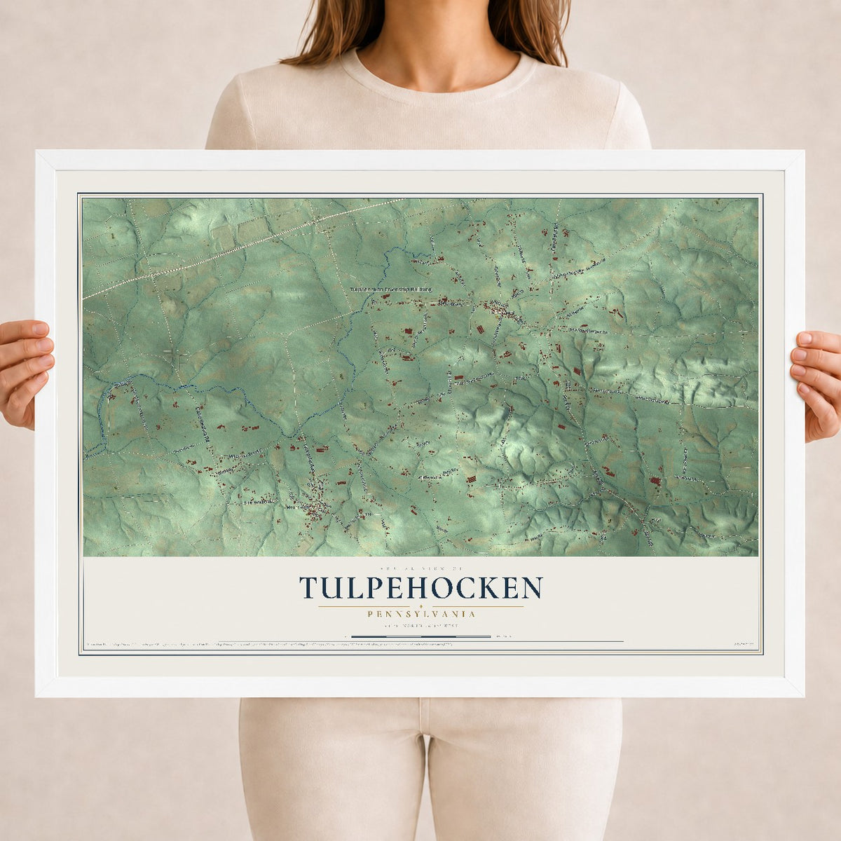Map of Tulpehocken, Pennsylvania, 18 x 24 inch print in a white wood frame