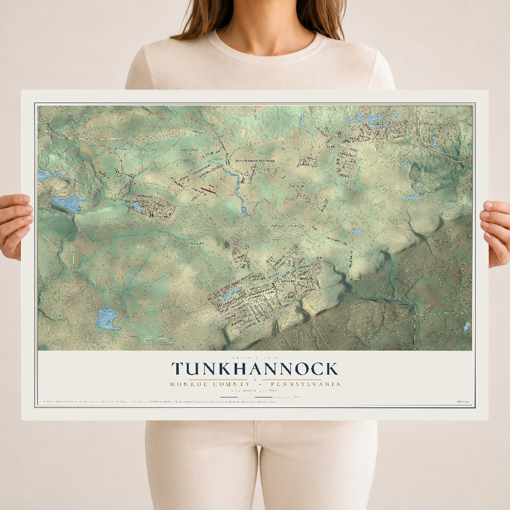 Map of Tunkhannock, Monroe County, Pennsylvania, 18 x 24 inch unframed archival matte print
