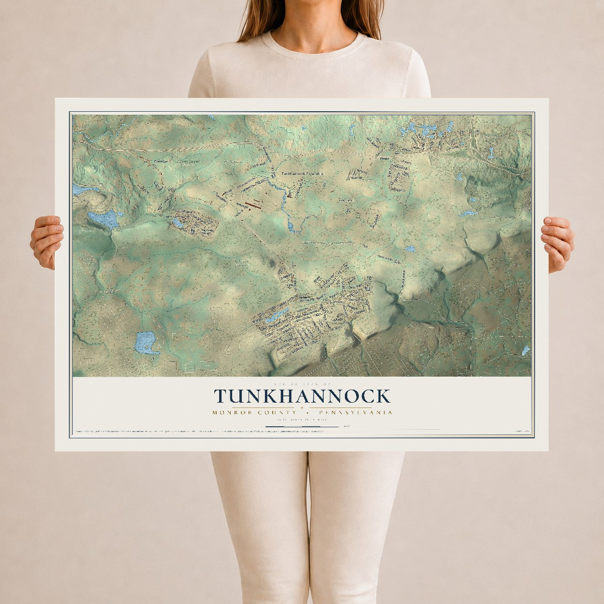 Map of Tunkhannock, Monroe County, Pennsylvania, 24 x 36 inch unframed archival matte print