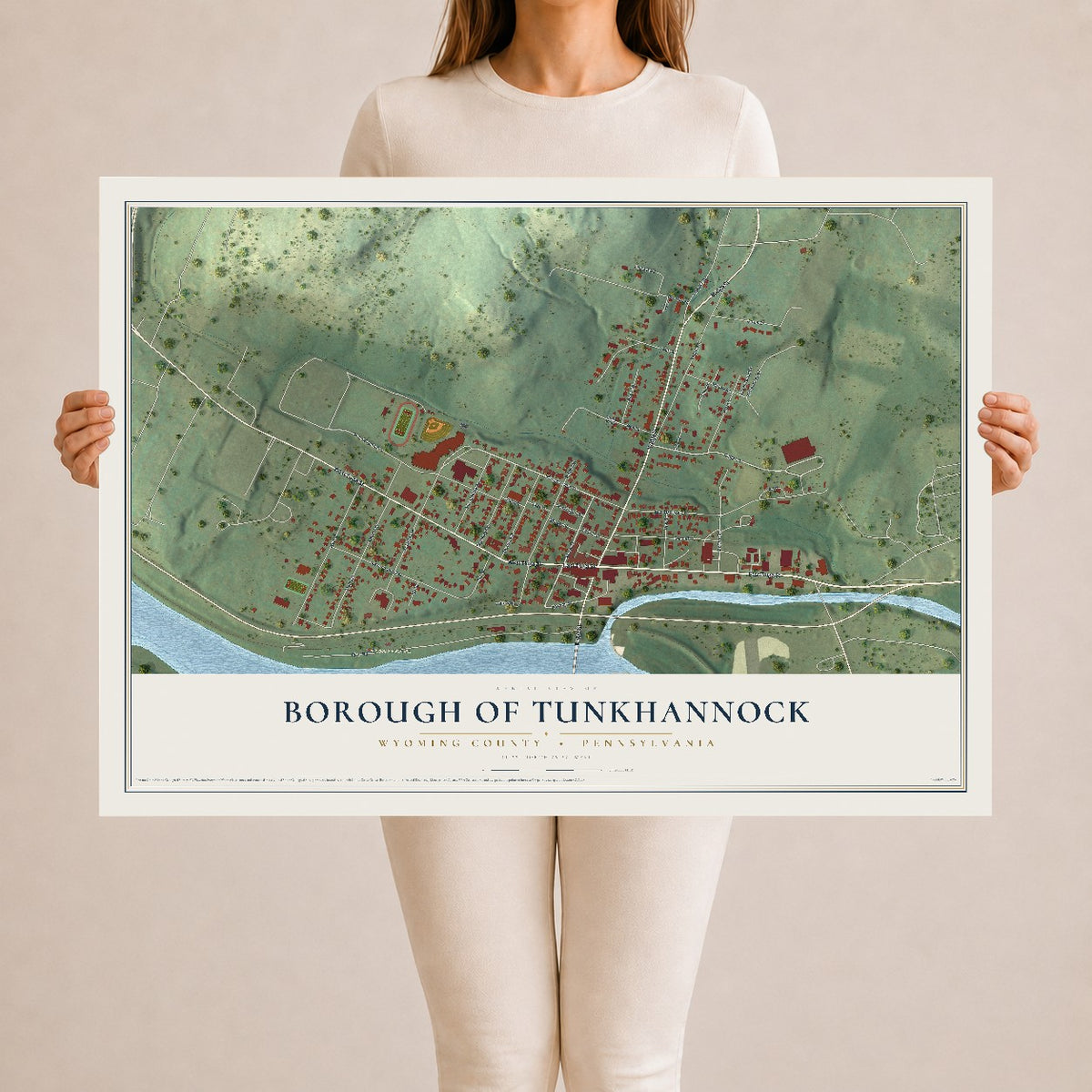 Map of the Borough of Tunkhannock, Wyoming County, Pennsylvania, 24 x 36 inch unframed archival matte print